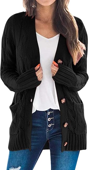 PIFAME Cardigan Sweater for Women Open Front Button Sweaters with Pockets Long Sleeve Button Down Cardigans Sweaters