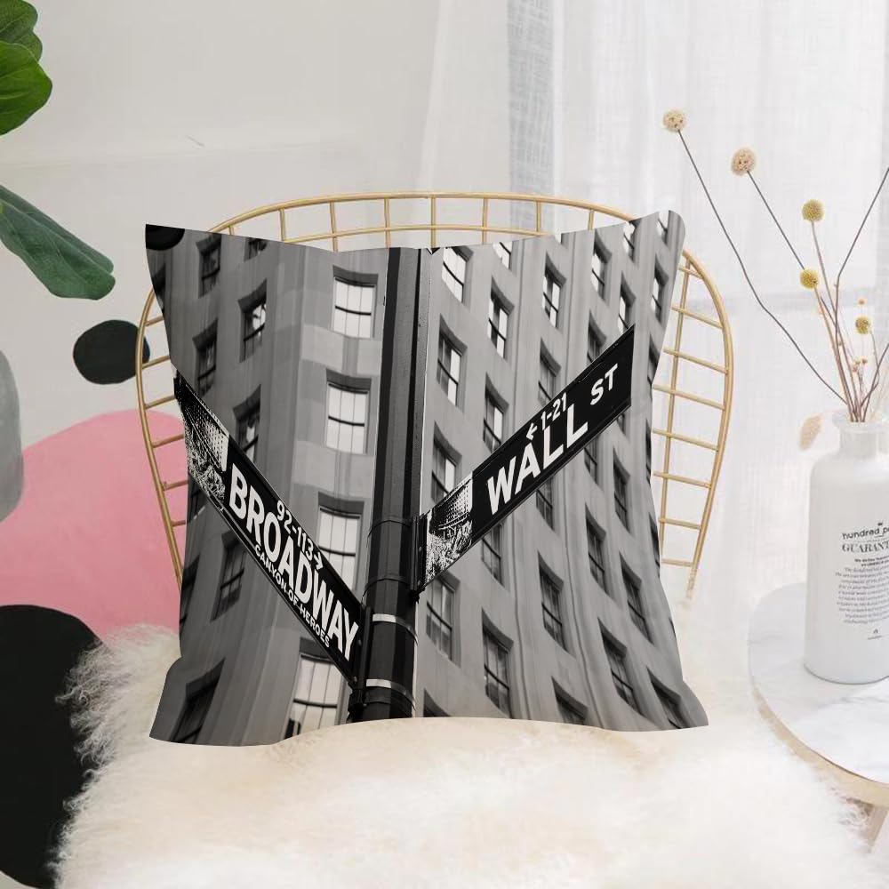 Hyosxw Street Signs Indicating Ansection Of Wall St - A3 Cushion Cover,Throw Pillow Case Home Decorative For Living Room Bedroom Sofa Chair 18X18 Inch,Street Signs Indicating Ansection Of Wall Street And Modern Broadway,Pillowcase 45X45cm