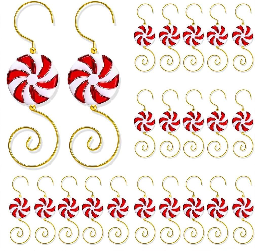 ALUNME 20pcs Christmas Ornament Hooks, S-Shaped Hangers, Christmas Decoration Hanger, Metal Hooks with Crystal, Lollipop Decor Hooks(20 pcs Candy)
