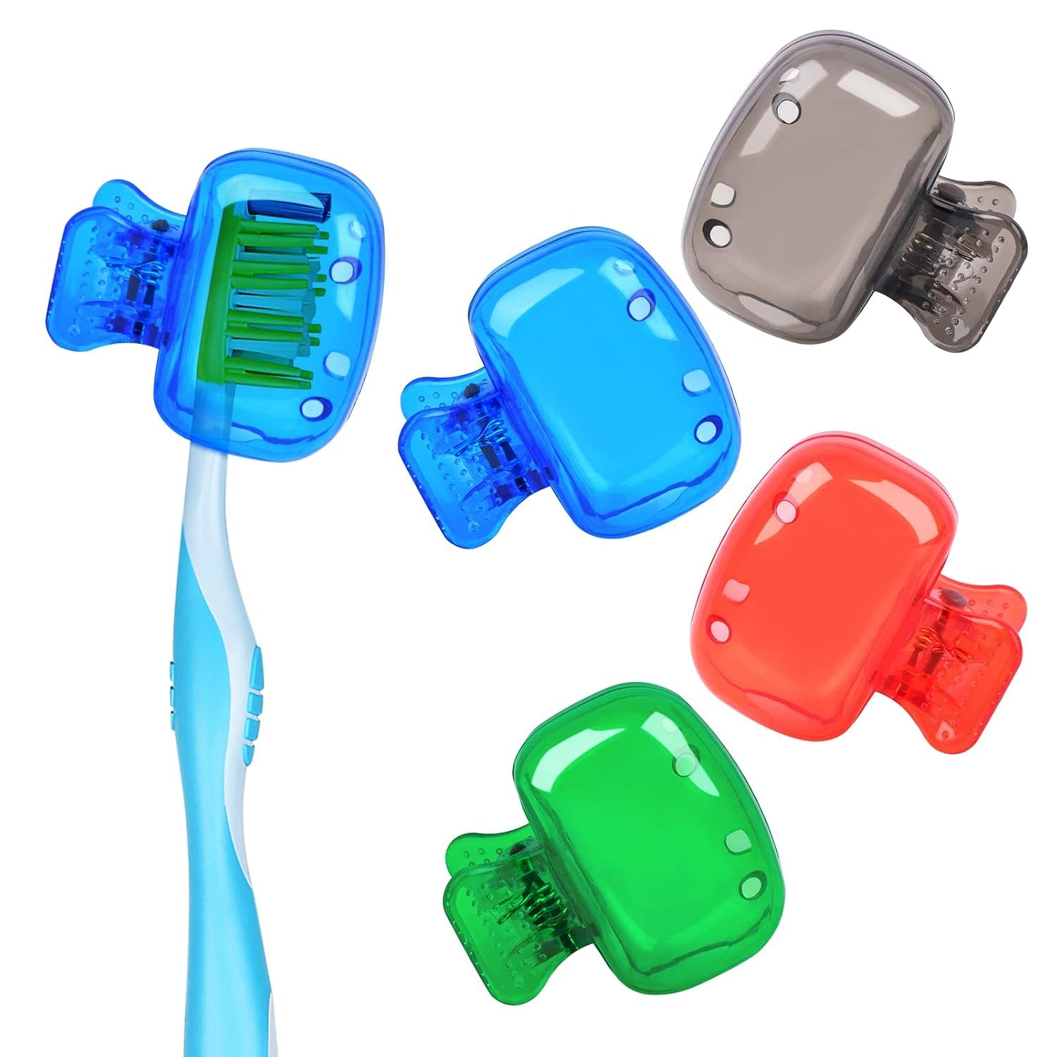 PREZONE 4 Pack Travel Toothbrush Head Covers Toothbrush Protector Cap Brush Pod Case Protective Portable Plastic Clip for Household Travel, Business, School, Bathroom, Camping 1