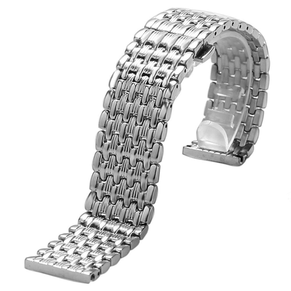 Bracelet de montre acier inoxydable argenté 18mm boucle déployante bouton-poussoir homme