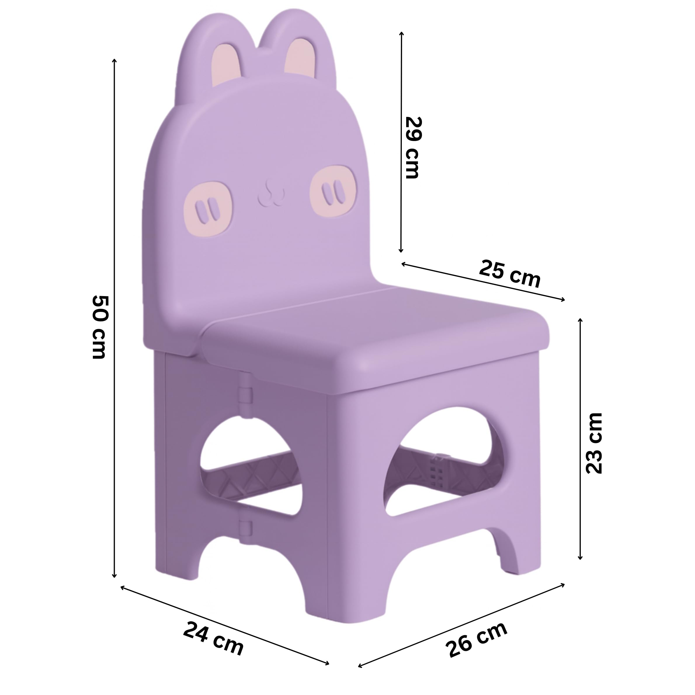 Nabhya Plastic Kids Chair with Cute Animal Design β Foldable, Lightweight & Durable Toddler Seating Chair for Playroom, Study, Nursery, Dining and Preschool Use (Purple) 1