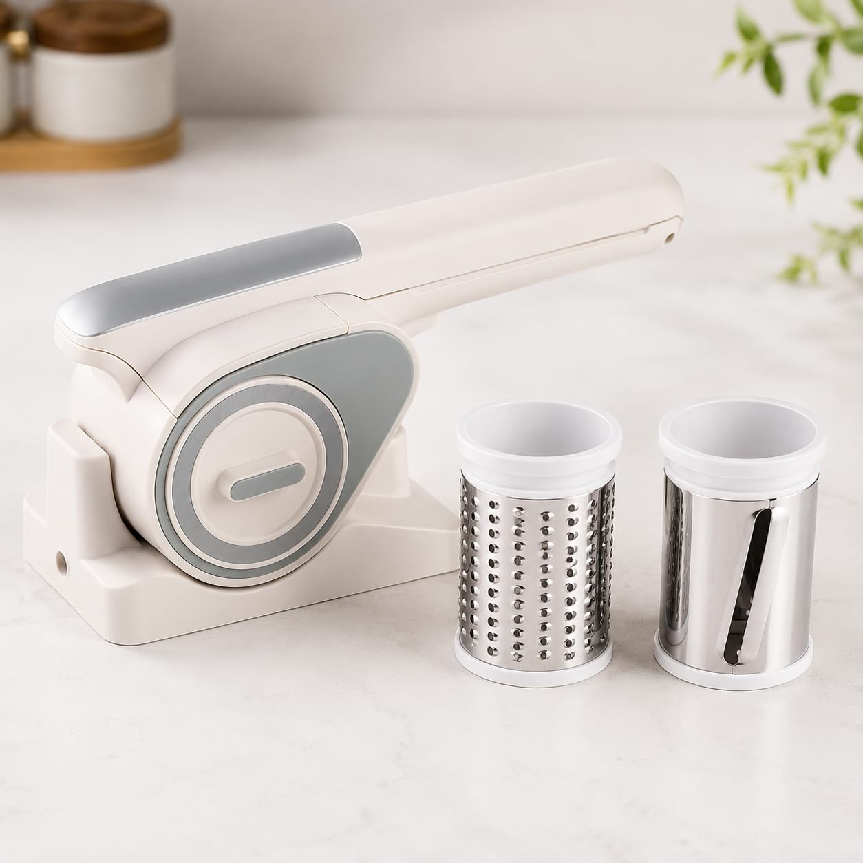 Grattugia elettrica senza fili con design portatile ricaricabile, include 2 tamburi rotanti per grattugiare formaggio, noci, cioccolato, rimovibile per una facile pulizia