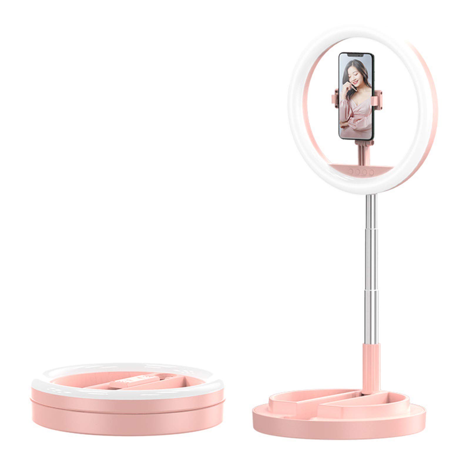 Luce ad Anello LED Pieghevole, Luce per Selfie Trucco Luce con Porta Telefono, Dimmerabile 3 modalità Colore per Youtube, TIK Tok,Trucco, Fotografia