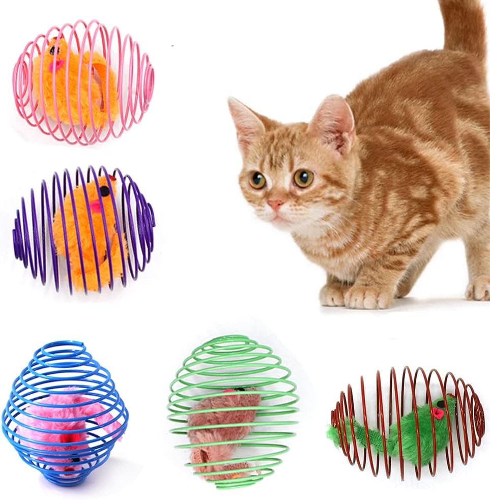 Cat Spring Balls, 5 Pcs Stretchable Cat Springs Toys Interactive Caged Rats Rolling Cat Balls Cat Toys