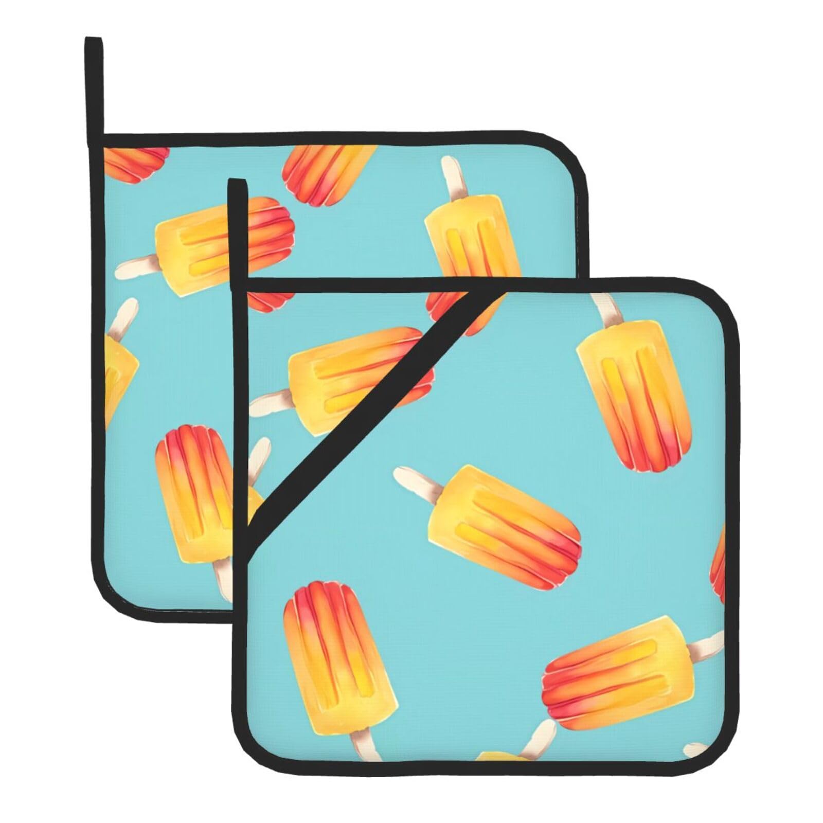 YYHWHJDE Popsicles Prints Square Hot Pads for Kitchen Counter - Waterproof Trivets with Hanging Loop, Heat Resistant Pot Covers for Dinning Table, Oven & BBQ - 2 Pack