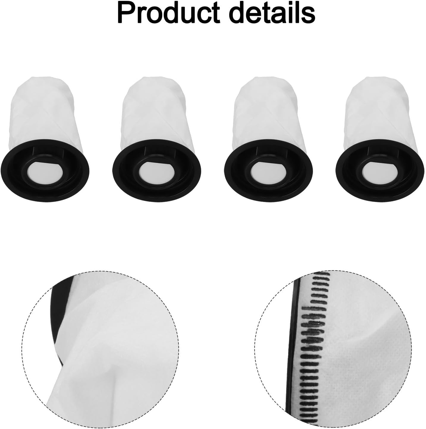 Product details showing four bags and close-ups of the microfiber material and collar