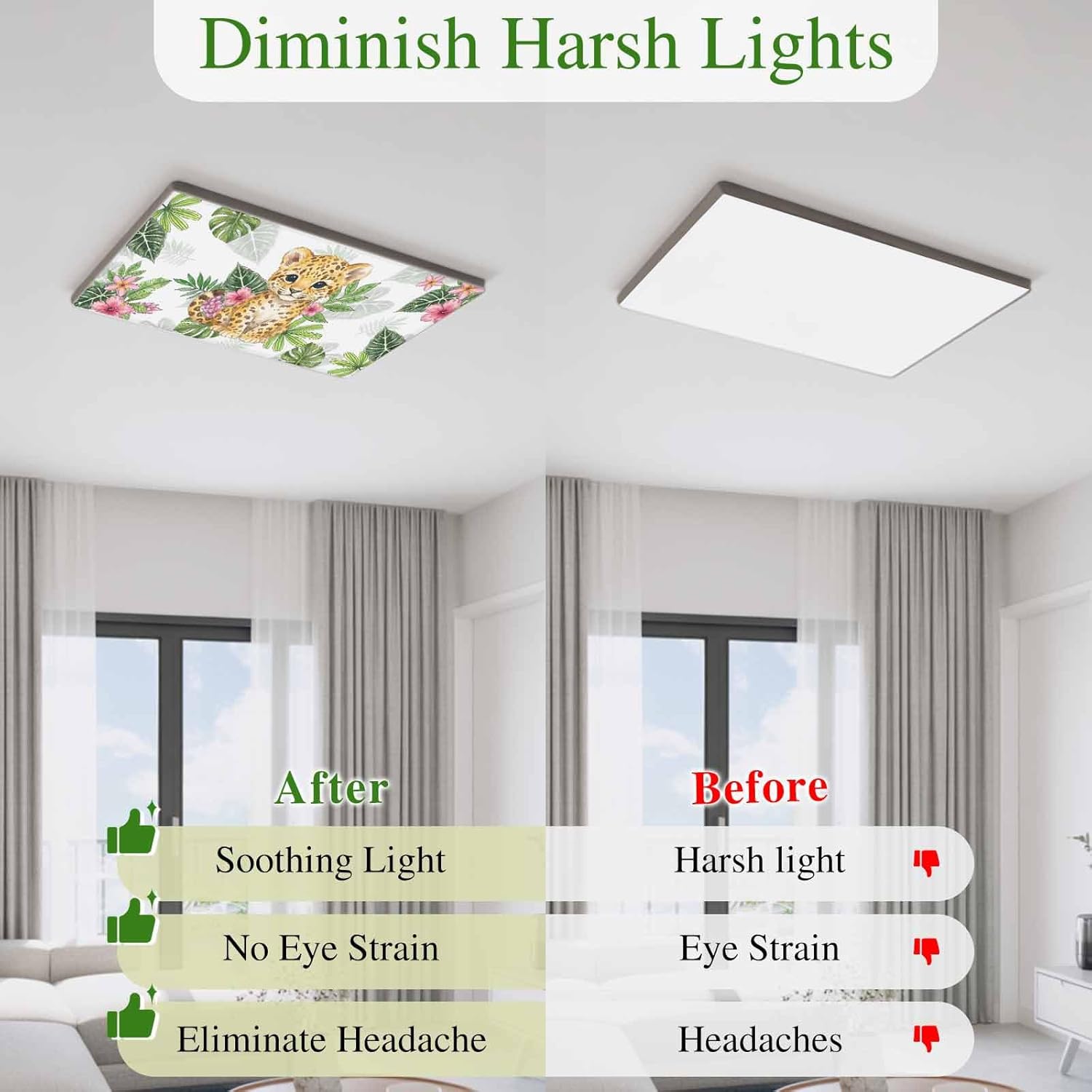 Cute Leopard Fluorescent Light Covers for Ceiling Lights 4x2 feet,4 Pack Magnetic Light Filters for Classroom,Summer Tropical Animals Monstera Deliciosa Fluorescent Lamp Shade Panel for Office School