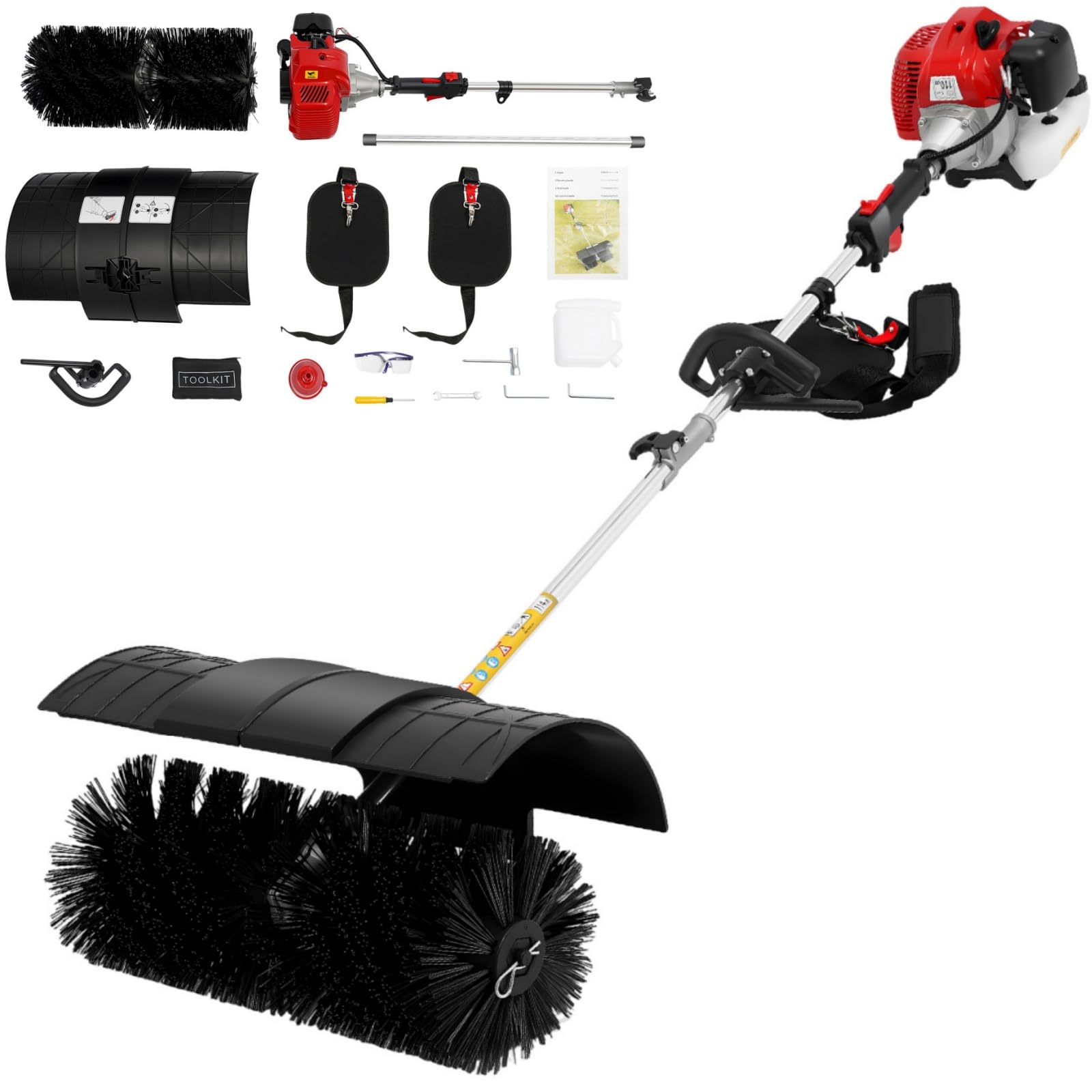 Upgrade Kehrmaschine Benzin 52ccm Schneefräse Motorbesen Kehrbesen Benzin Handkehrmaschine Mit Schutzbrille und Schultergurt, 1,7 kW, 8500 U/min | EU Stock