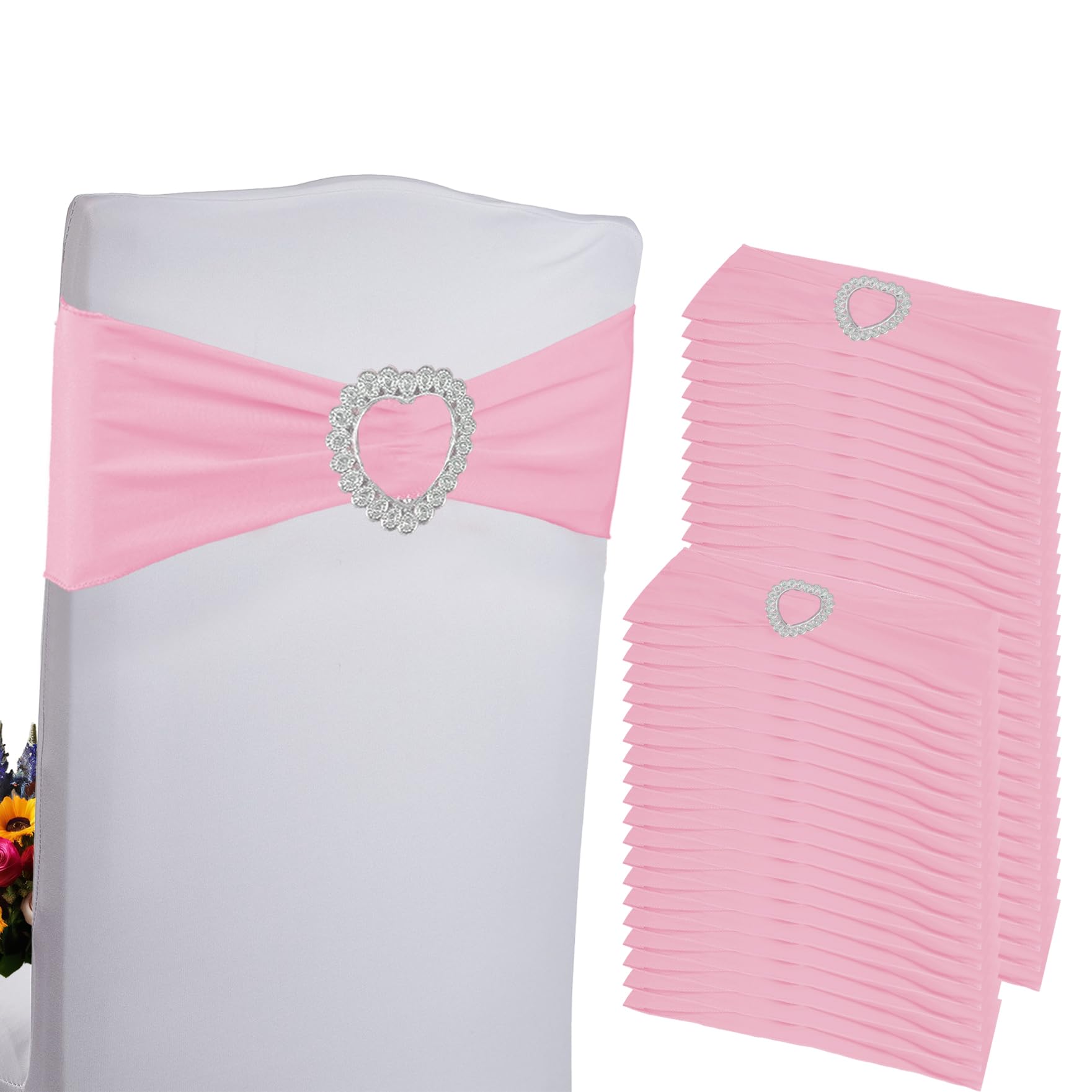 100PCS Spandex Chair Sashes Bows Stretch Chair Cover Band,Elastic Chair Ties for Wedding Party Birthday Reception Banquet Decoration(Pink)