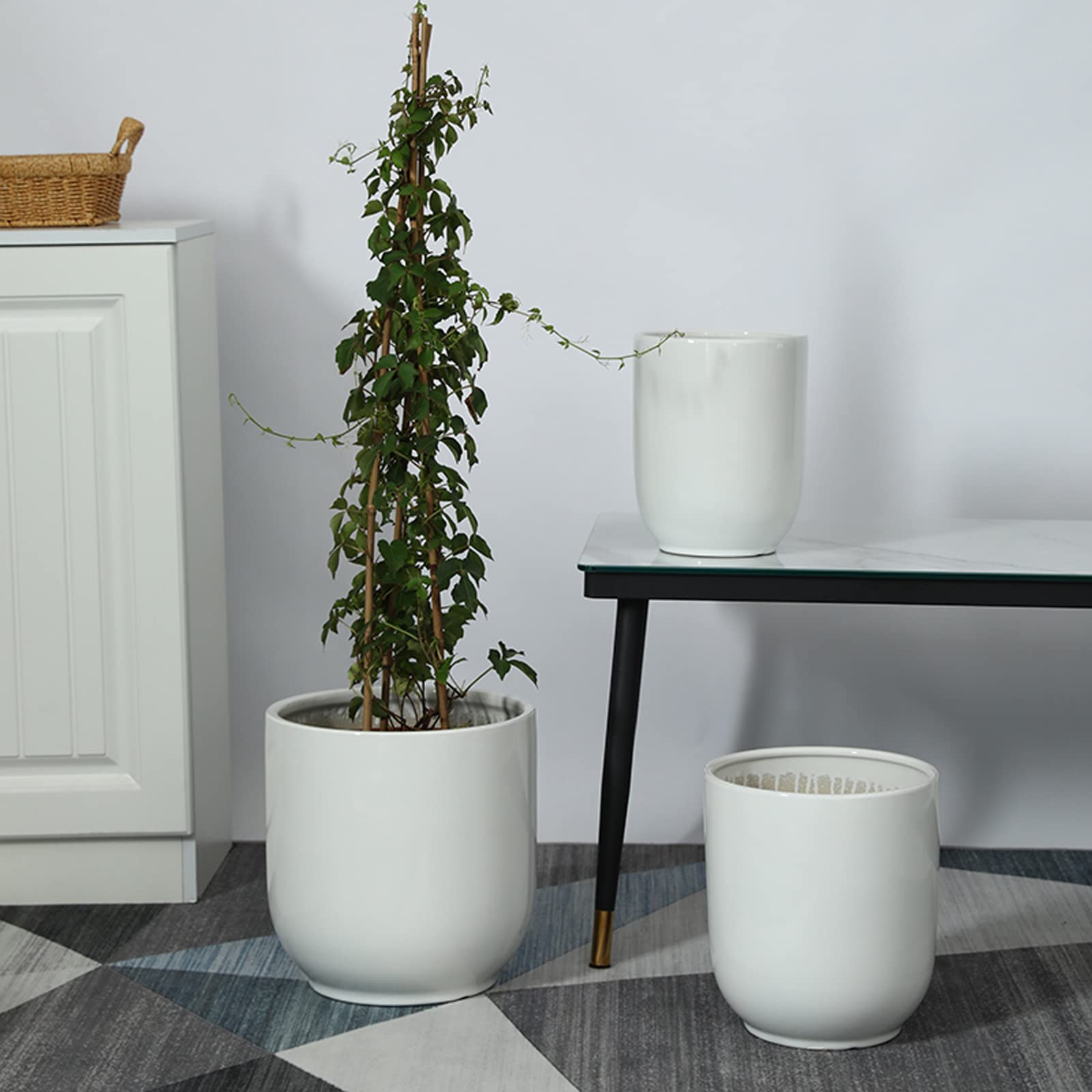 Vasi da Giardino Fioriere Rotonde da 7/9/11 Pollici per vasi da Fiori in Ceramica per Interni ed Esterni con Foro di drenaggio e Vassoio in plastica, Arredamento Moderno ed Elegante