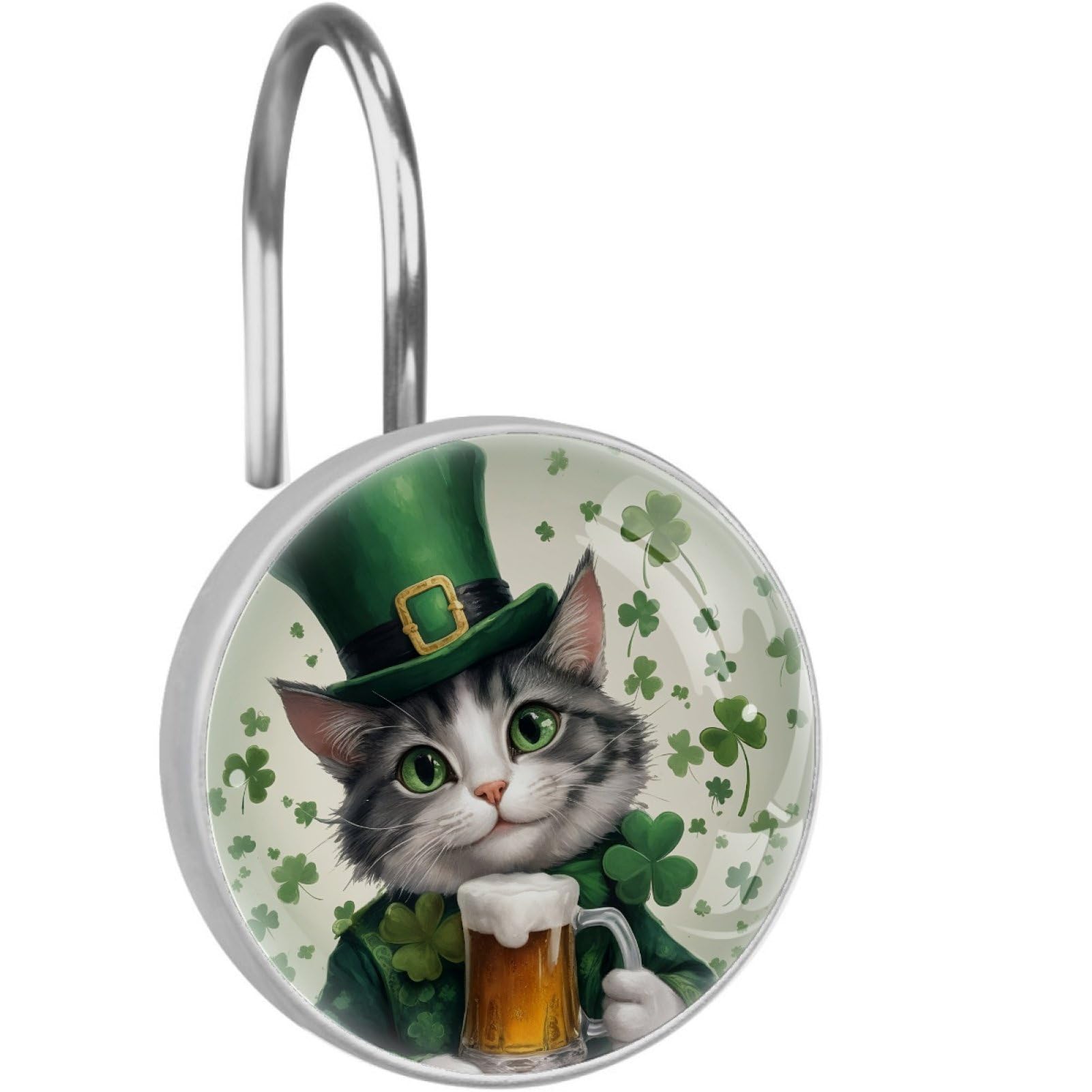 VAPOKF Decorative Shower Curtain Hook: St. Patrick's Day Cat Rustproof Stainless Steel Shower Curtain Ring for Bathroom - Shower Curtain Hook & Hangers - Set of 12