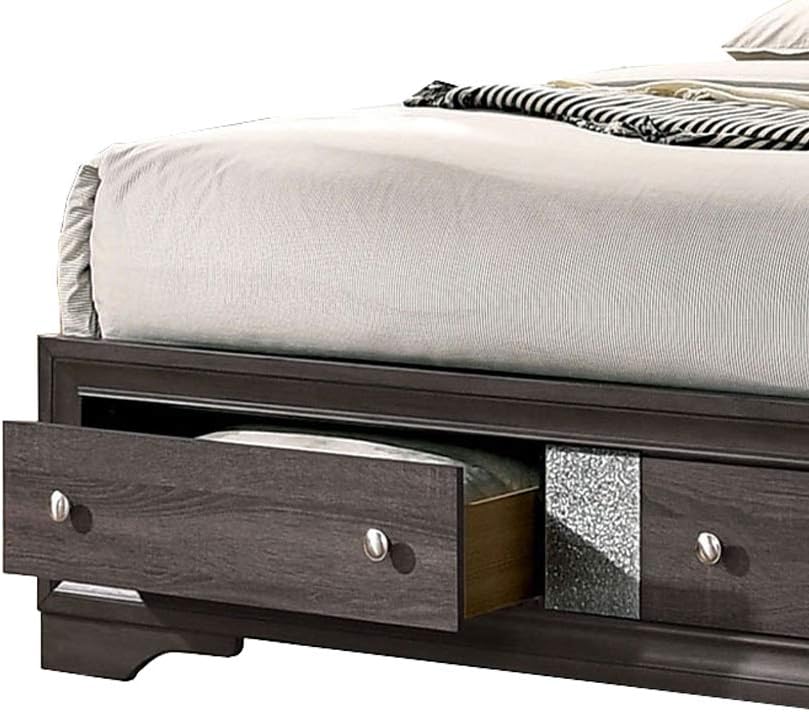 Open storage drawer on the Benzara Queen Bed