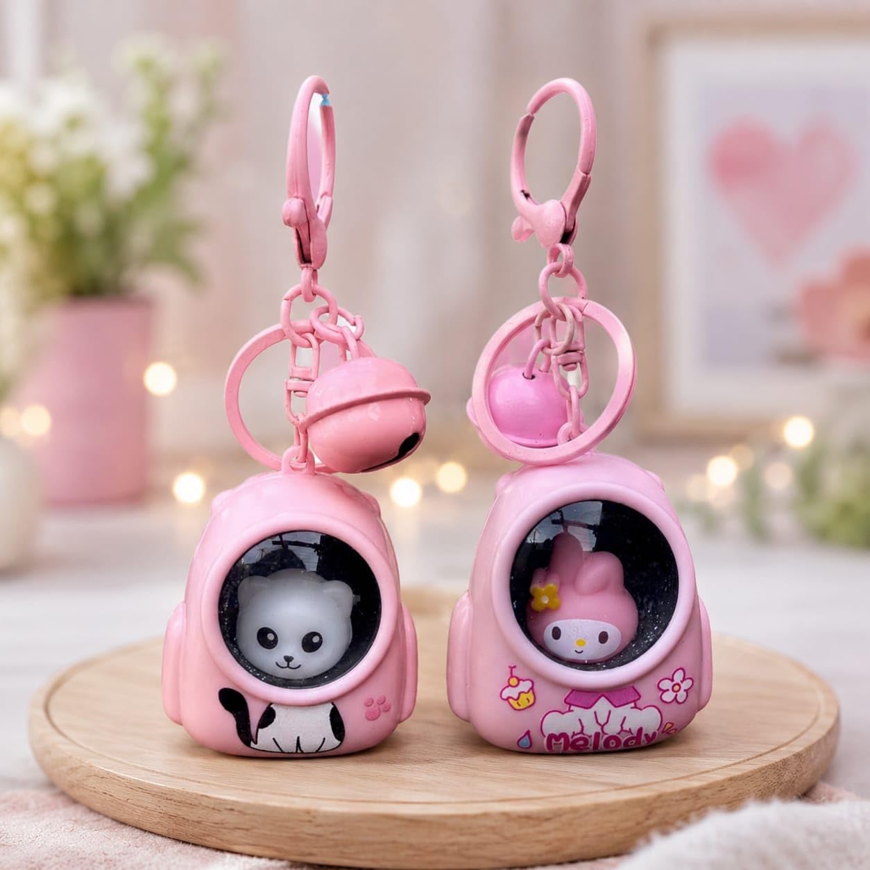 Cute Cat & Dog Astronaut LED Light Keychain Combo Pack of 2 for Kids | Glowing PVC with Bell | Kawaii School Bag Hanging Accessory | Mini Night Light Key Ring Gift for Girls, Boys & Return Gifts-image-36