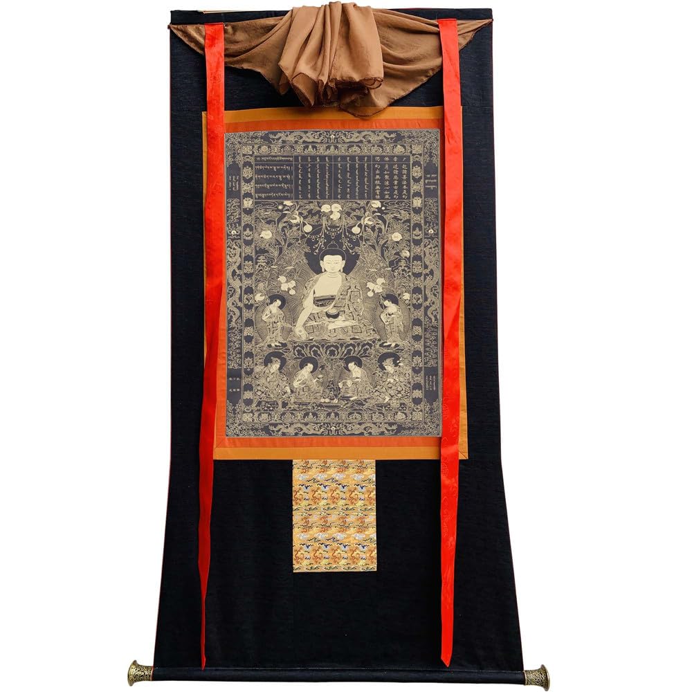 Gandhanra Tibetische Thangka-Kunst–Sikhina Buddha Thangka–Hochauflösender Digital-Giclée-Druck und doppelt handgerahmt - Buddhistische Wandbehang-Tapisserie - 47" x 32"