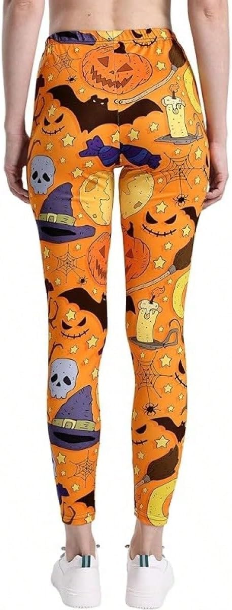 Womens Pants Hoween Leggings Pumpkin Ghost Skull Printed High Waist Womens Leggings Stretchy Yoga Pants