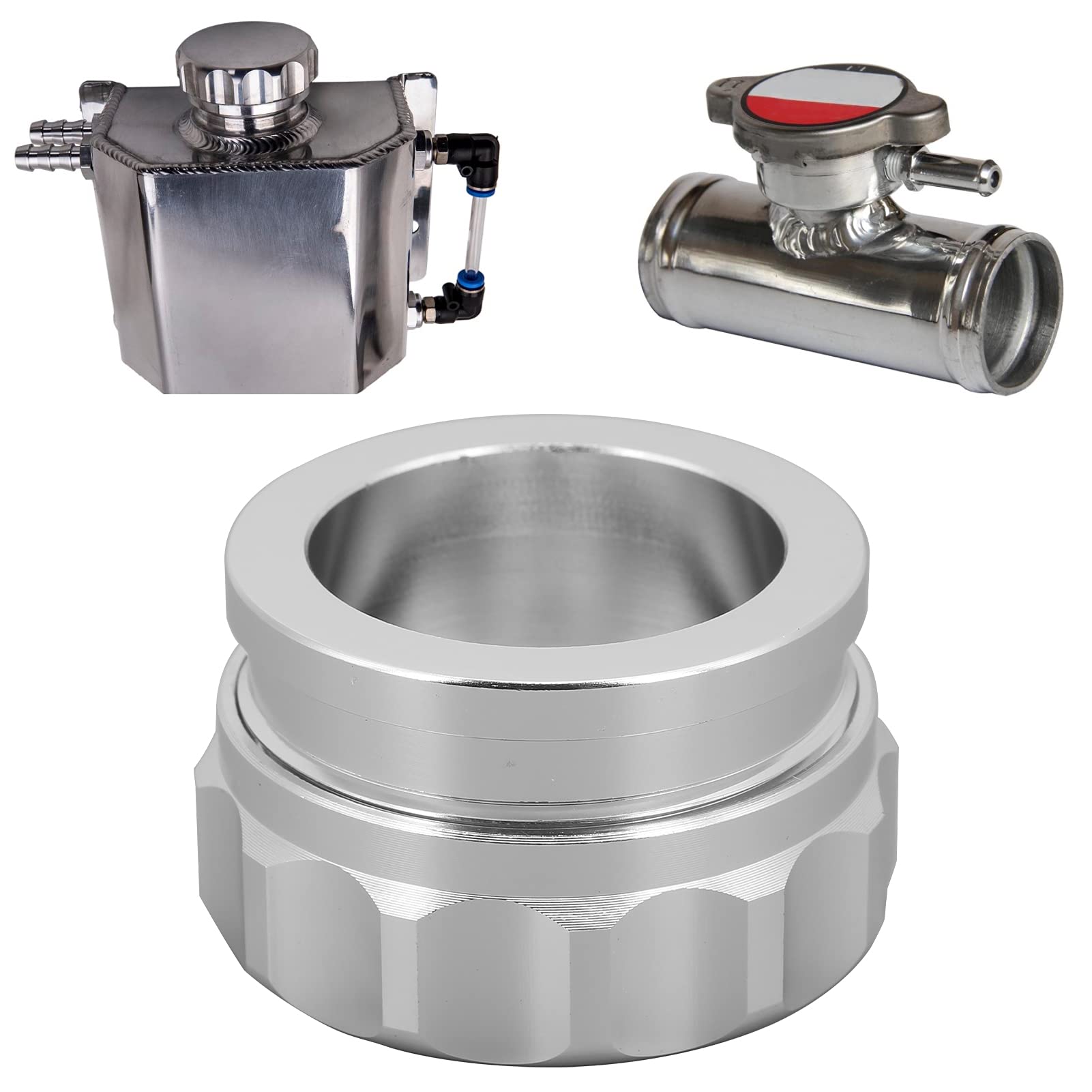 Tyenaza Llenador del Tanque de Combustible, 1.4 Pulgadas Universal Aleación de Aluminio Soldadura En El Tanque de Aceite Cuello de Llenado Con Tapa, para Tanques de Combustible de AutomóVil(Plata)