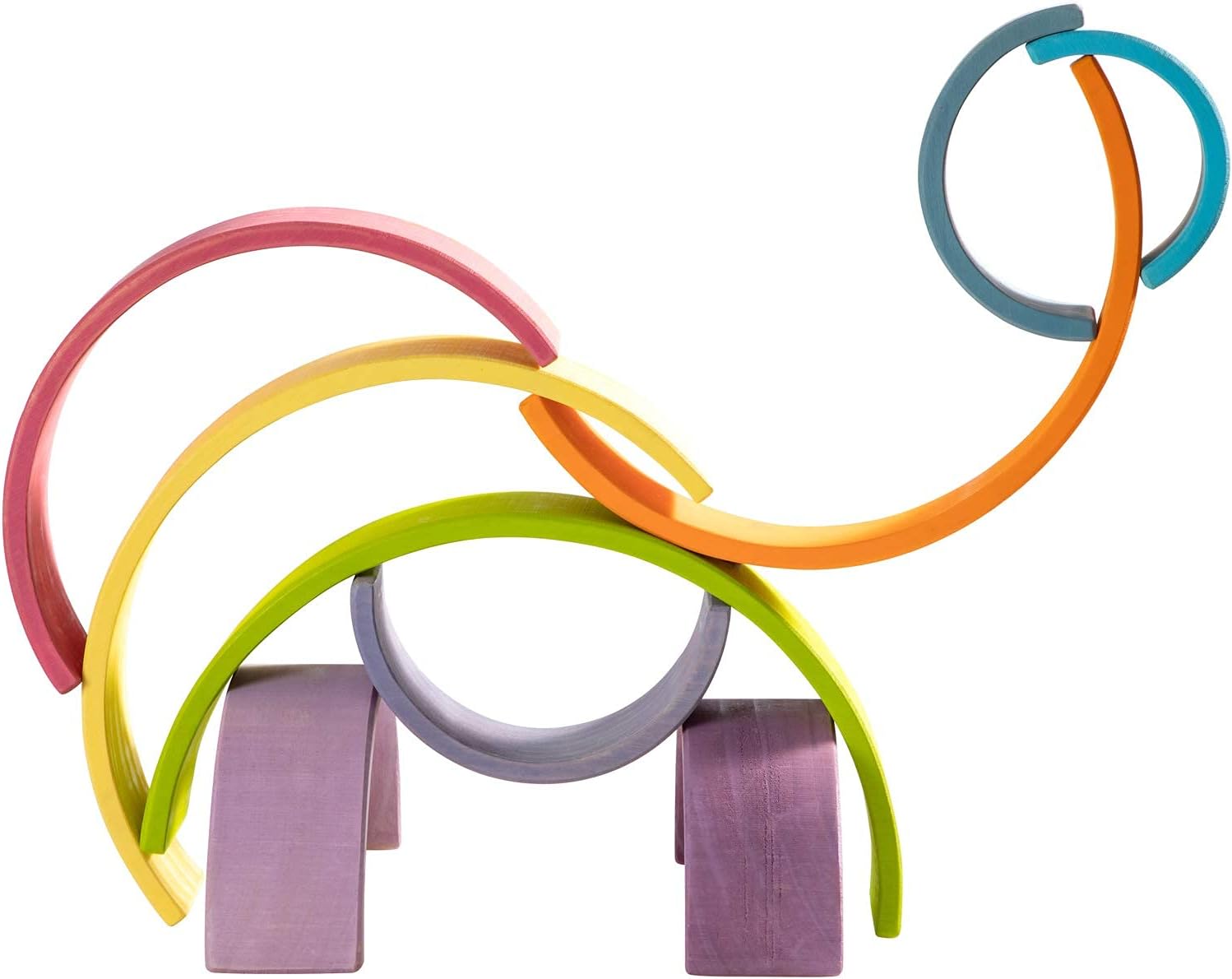 Wooden Rainbow Stacking Toy, 12 Piece Multicolor Wooden Arch Stacker, Extra Large Pastel Bow Shaped Stacking Toy, Nesting Puzzle Building Blocks Educational Toys for Kids Toddlers