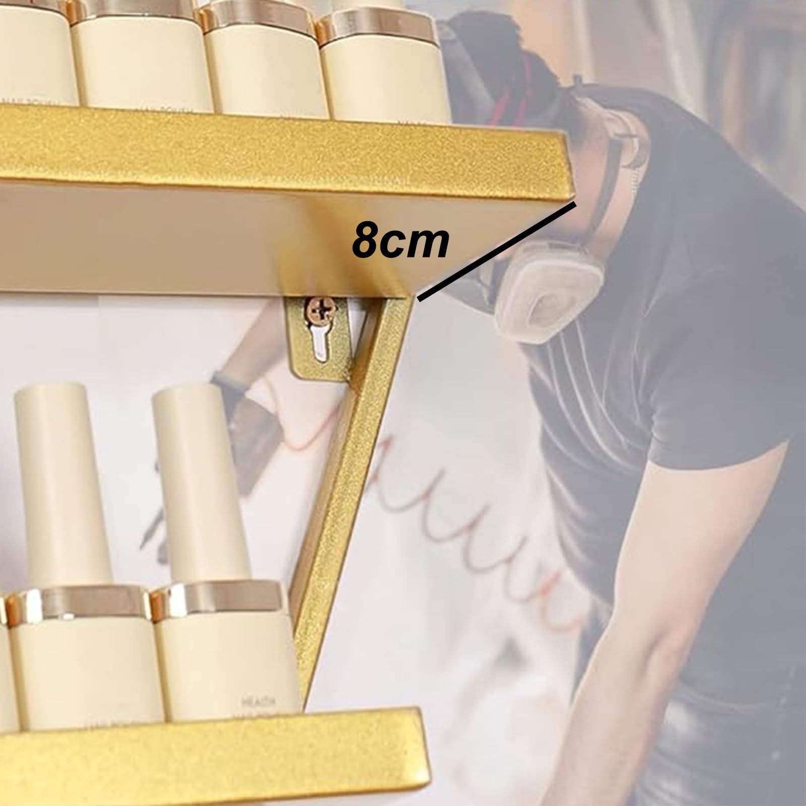 Porta smalto da parete, organizer per trucco da parete, 10 pezzi, triangolo in ferro a 5 strati con ripiano, può contenere 550 flaconi di smalto, adatto per interni, centri estetici, spa (bianco 10 pe