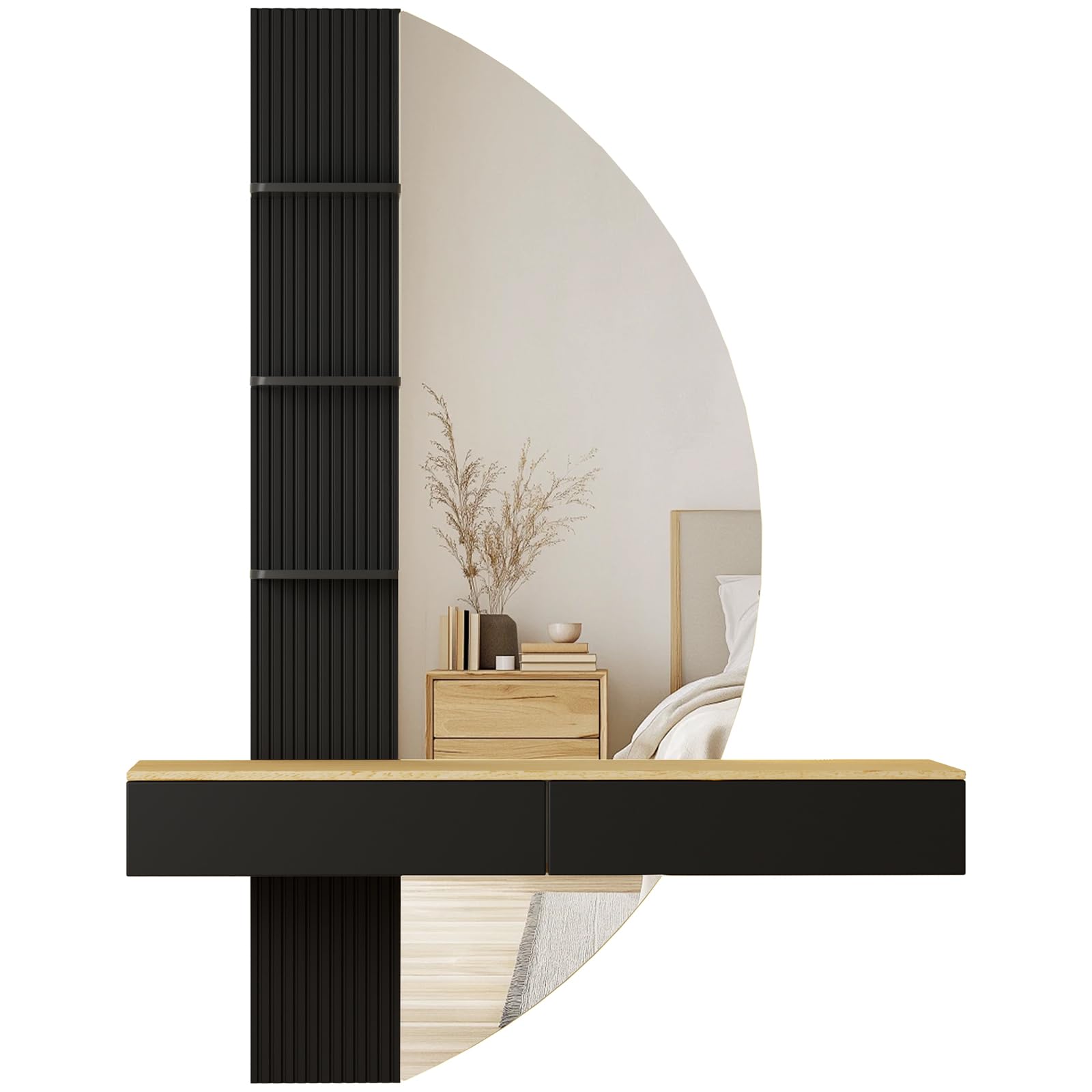 JUMMICO Toeletta da parete sospesa con specchio HD e illuminazione LED, dimmer touch, 3 temperature di colore e cassetti (Nero)