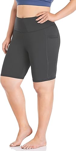 Miniatura 4 de ZERDOCEAN Pantalones cortos de ciclismo para mujer, talla grande, de 8 a 5 pulgadas, cintura alta, para yoga, entrenamiento, deportes, atletismo,