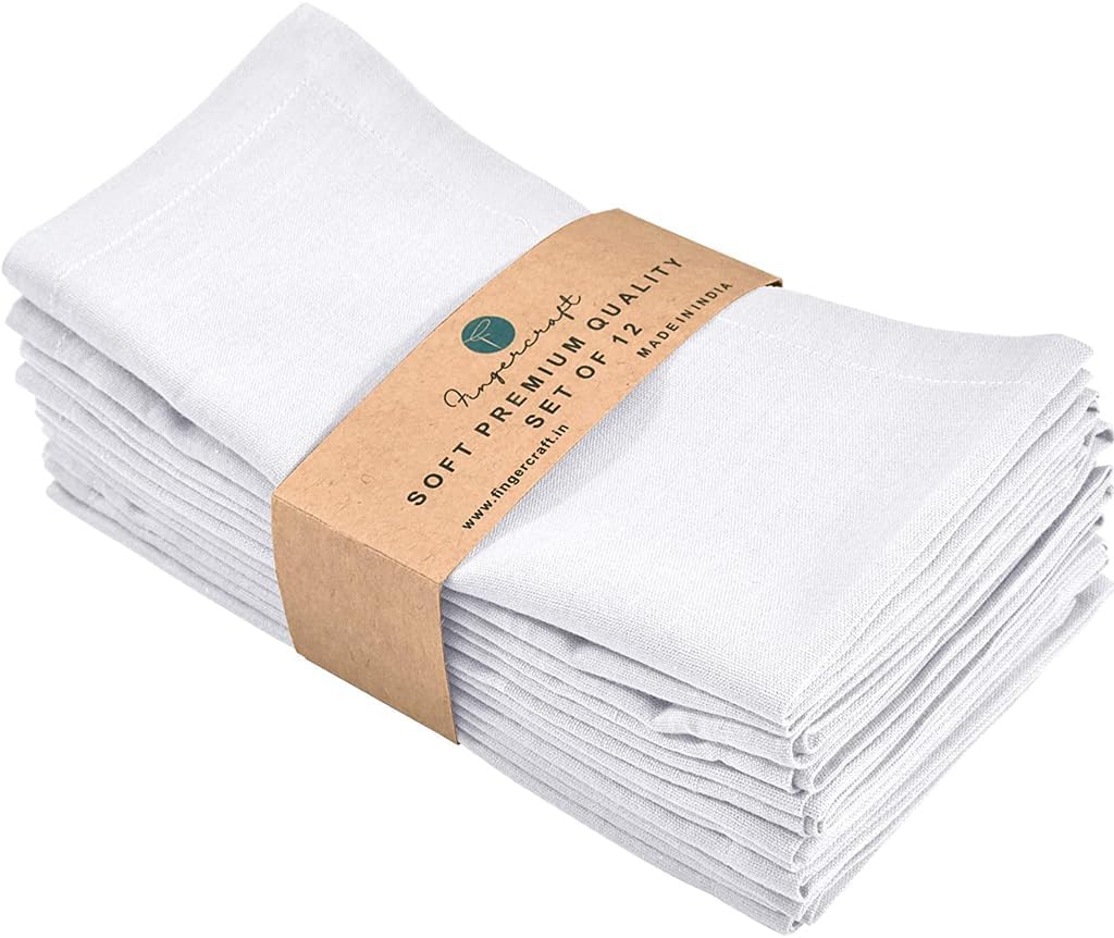 Amazon.com: FINGERCRAFT Dinner Cloth Napkin Cotton Linen Blend 12 Pack ...