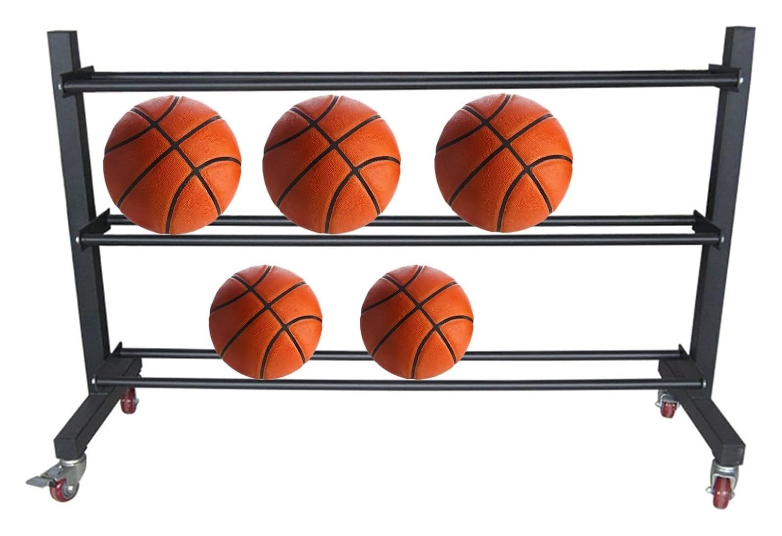 Stojak do przechowywania balonów z kółkami, 3-poziomowy nizer na piłki sportowe i piłki do jogi, czarny, przenośny stojak na balony, idealny do koszykówki, imprez i wydarzeń