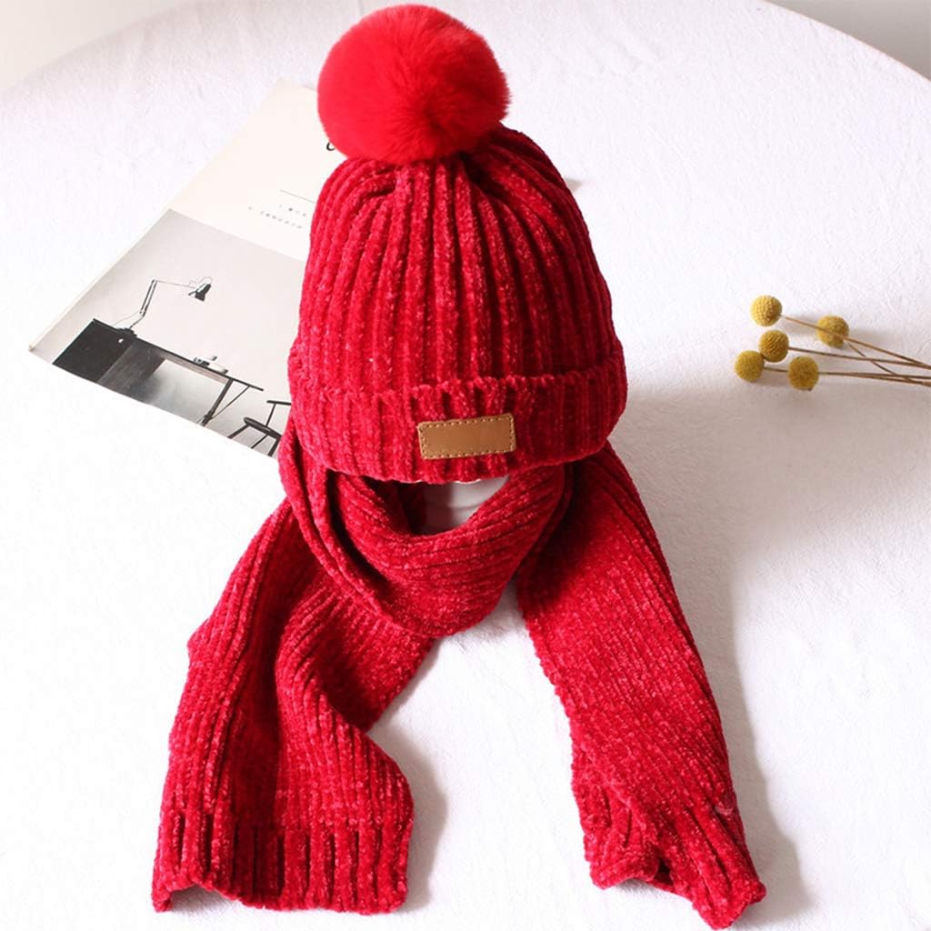 Scarf,3 In 1 Toddler Kids Winter Ribbed Knit Warm Hat Scarf Gloves Set Solid Color Beanie Cap Shawl Mittens Scarf
