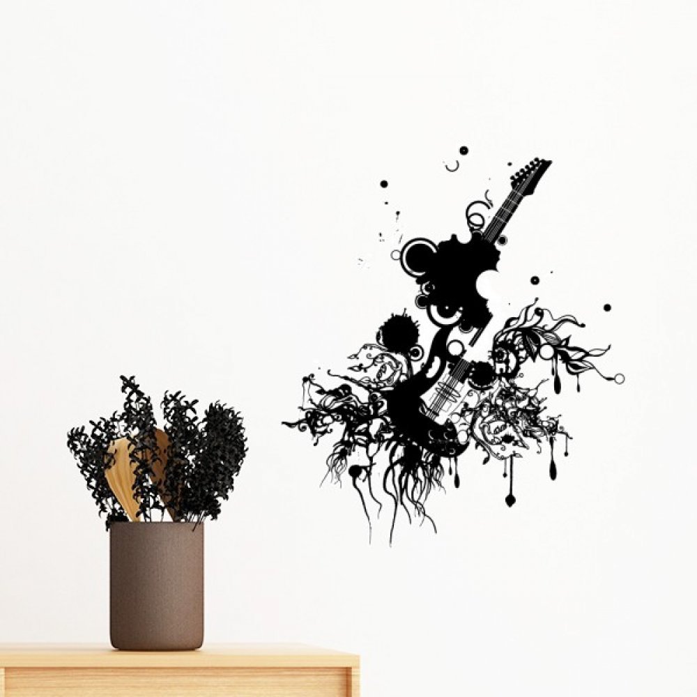 Sticker Mural Guitare Amovible pour Relooker un Mur sans Abîmer la Peinture 100cm