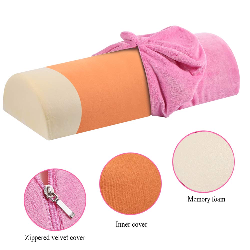 Almohada de espuma viscoelástica Skyzonal, media luna, para el cuello de la espalda, lumbar, columna vertebral, rodilla, alivio del dolor, apoyo de almohada 19.68 x 8.26 x 4.72 pulgadas (rosa)