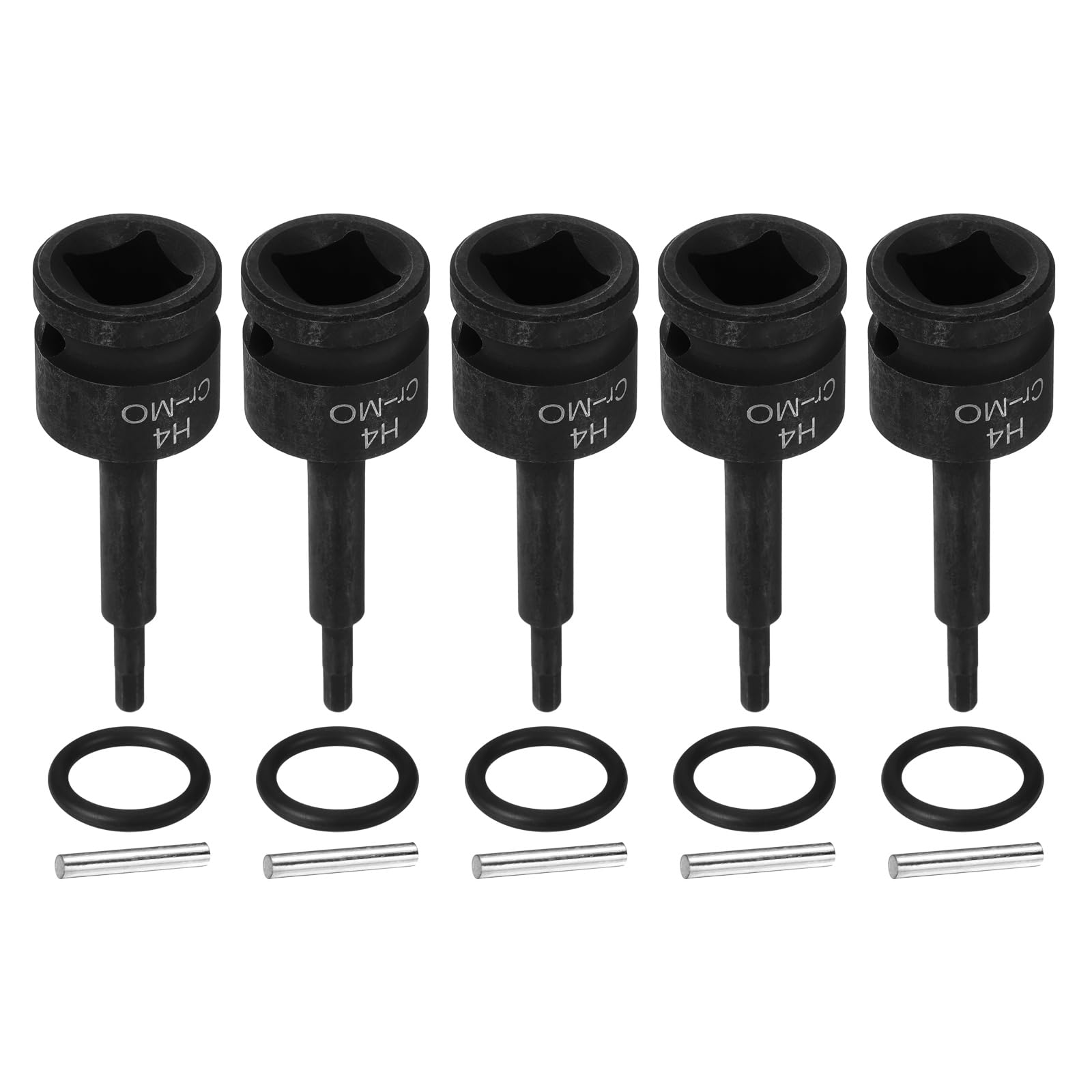 sourcing map 5pcs 1/2" Drive Impact Hex Bit Socket 4mm Metric CR-MO Steel 6-Point Sockets with Cotter Pin for Power Drill Drivers Adapter