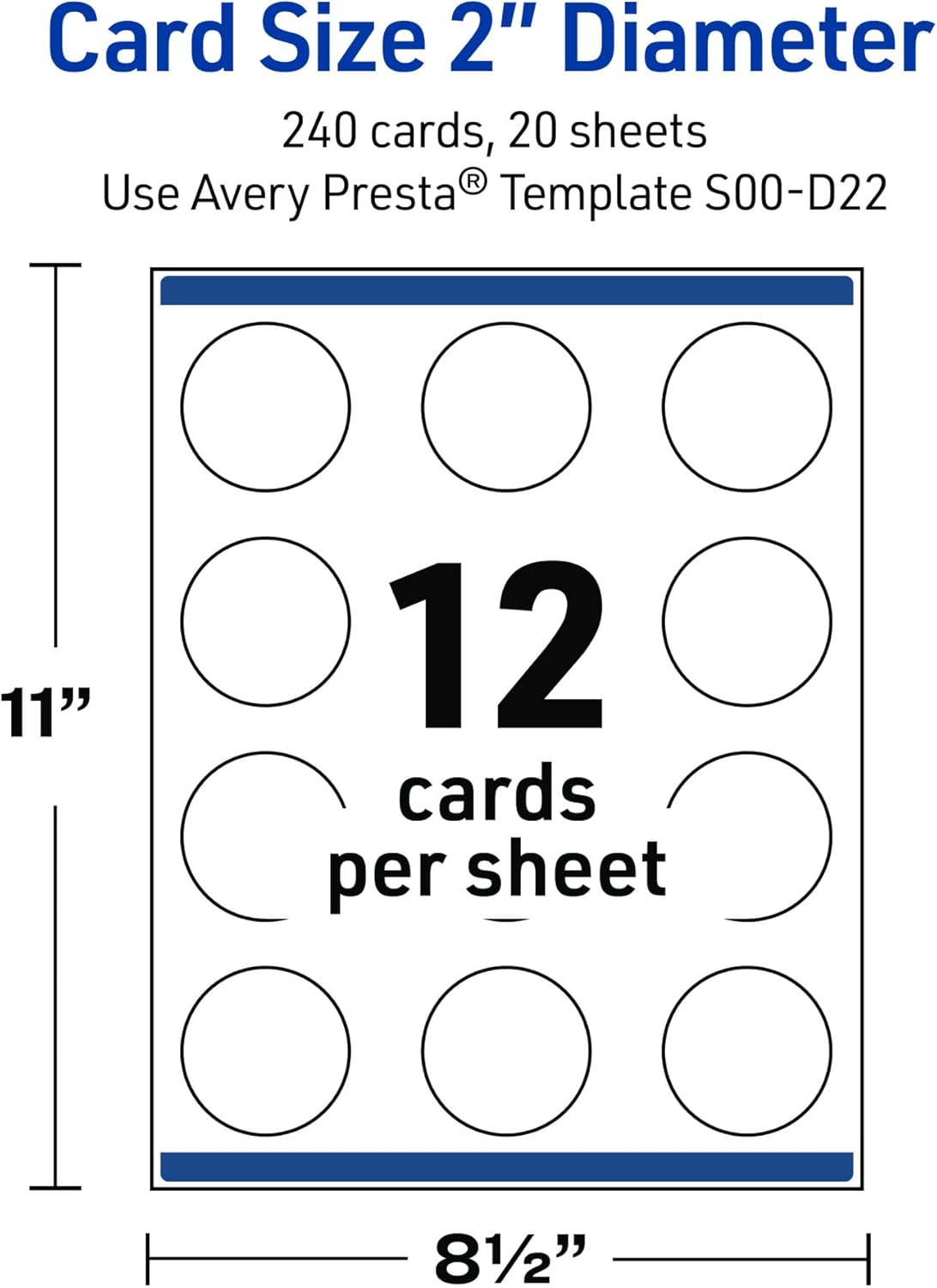 Avery Printable Round Cards, 2" Diameter, Matte White, Pre-printed Double Dipped Gold Edge Design, Sure Feed Technology, Laser & Inkjet Compatible, 240 Total