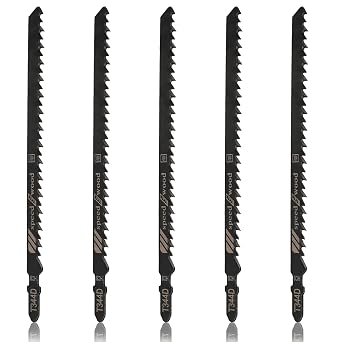 5 Pcs T344D T Shank Jigsaw Blades 6 TPI, 6 Inch | HCS, Wood Jigsaw Blades, For Plastic Chipboards Plywood Hardwood, Quick Cutting