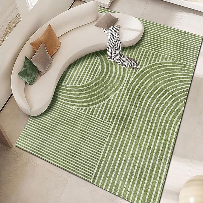 Tapis de salon vert géométrique moderne pour créer un coin confort dans la chambre