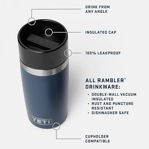 Miniatura 2 de YETI Rambler - Botella de viaje de 12 onzas, acero inoxidable, aislada al vacío con tapa a prueba de fugas, color verde bosque negro