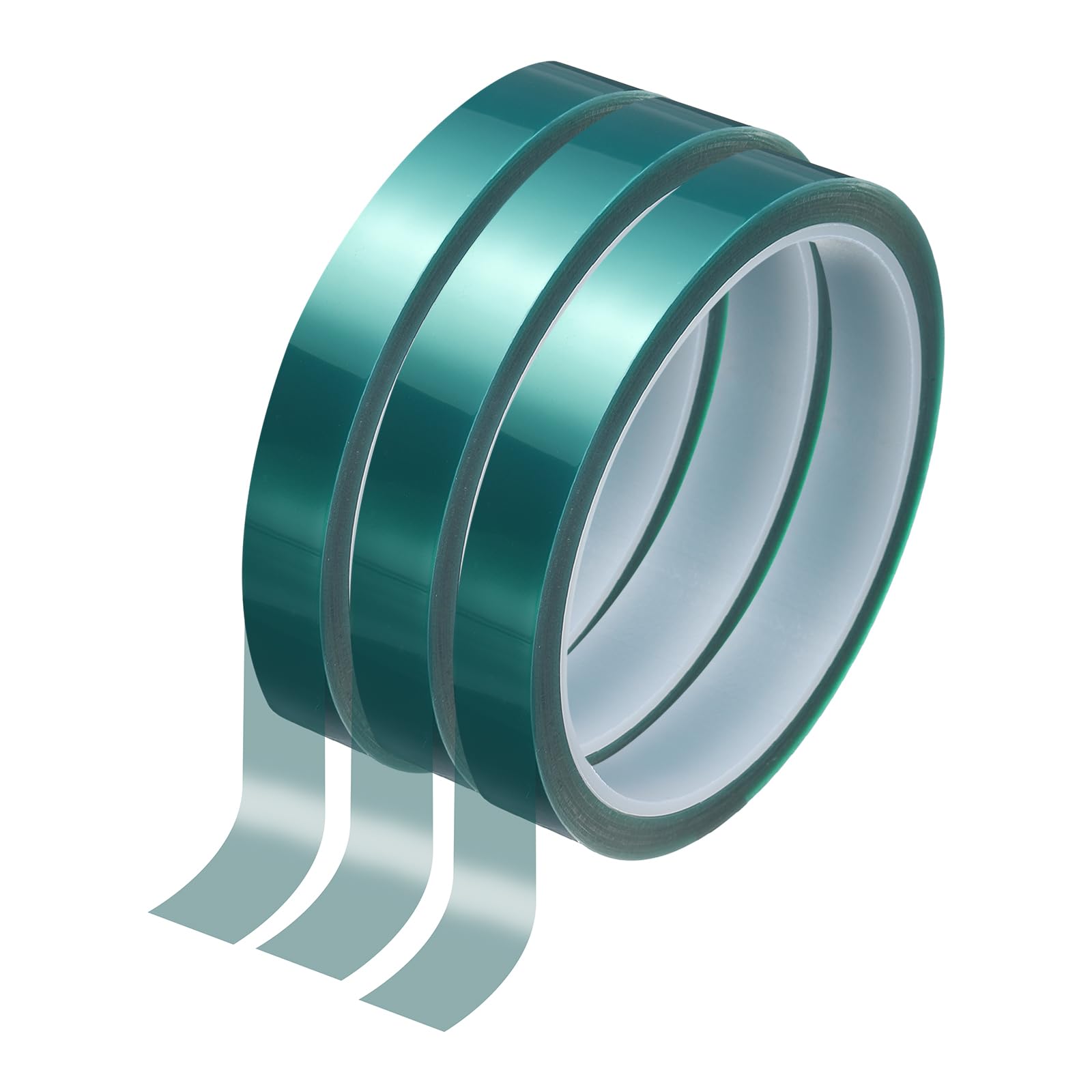 HARFINGTON 3 Rolls High Temperature Masking Tape 15/32" x108ft(12mmx33m) 0.05mm Thick PET Film Silicone Adhesive Heat Resistant Tapes for Heat Press Anodizing Circuit Board, Dark Green