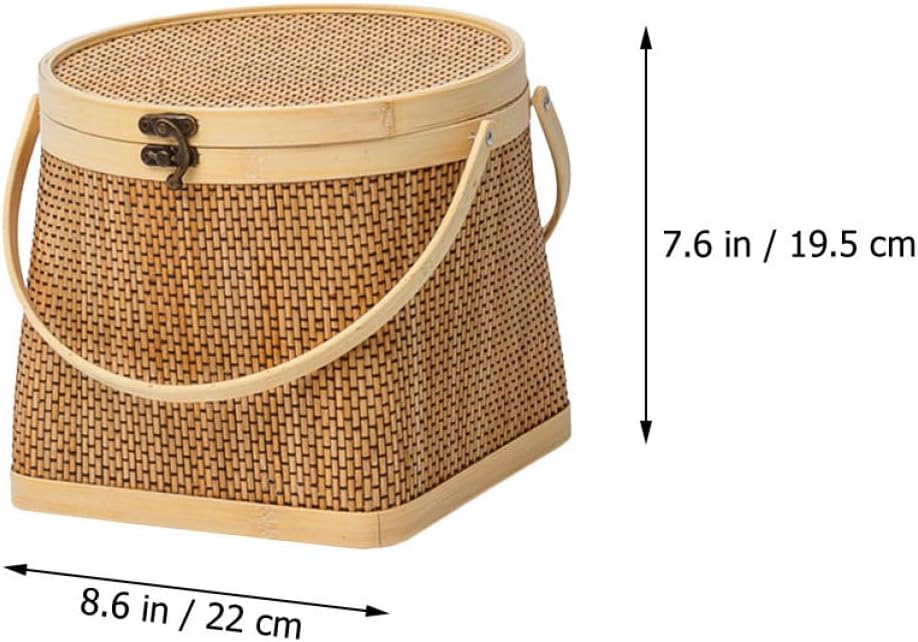 VICASKY Hand-Woven Bamboo Storage Basket Lid Portable Round Handheld Container for Home Organization for Laundry Toys and Household Items image 2
