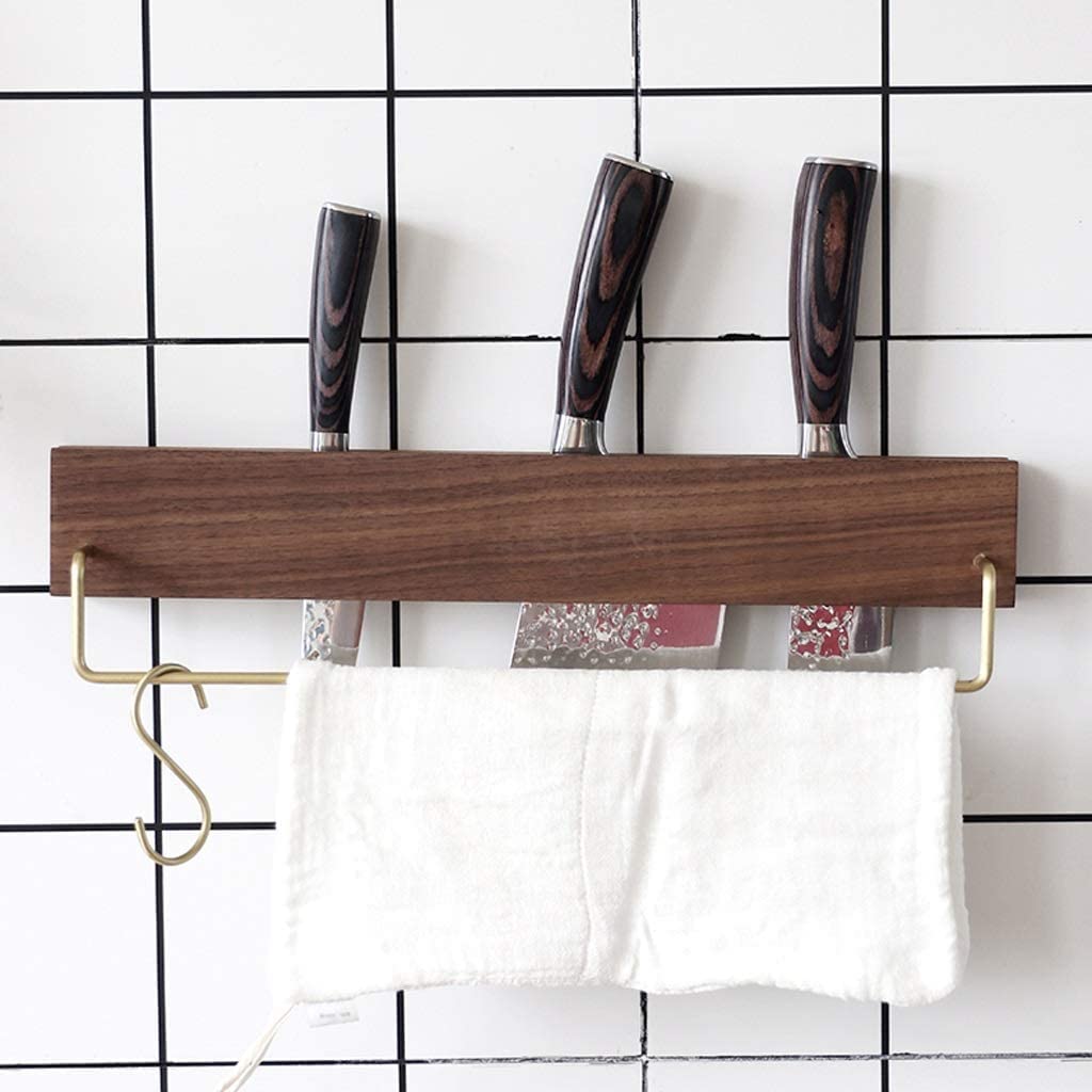Soporte para cuchillos 2 en 1 Calidad Profesional Madera Cuchillos de Cocina Soporte para Pared Negro Nogal Colgante Bar Rack Toallero Cuchillo Soporte Durable