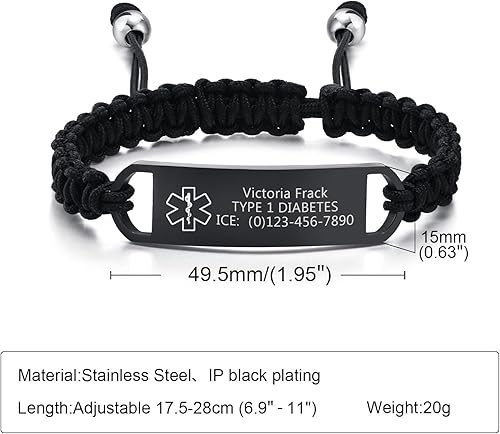 Miniatura 2 de XUANPAI Pulsera de alerta médica para mujeres, hecha a mano, ajustable, de cuerda trenzada para hombrespulsera de identificación médica para hombres