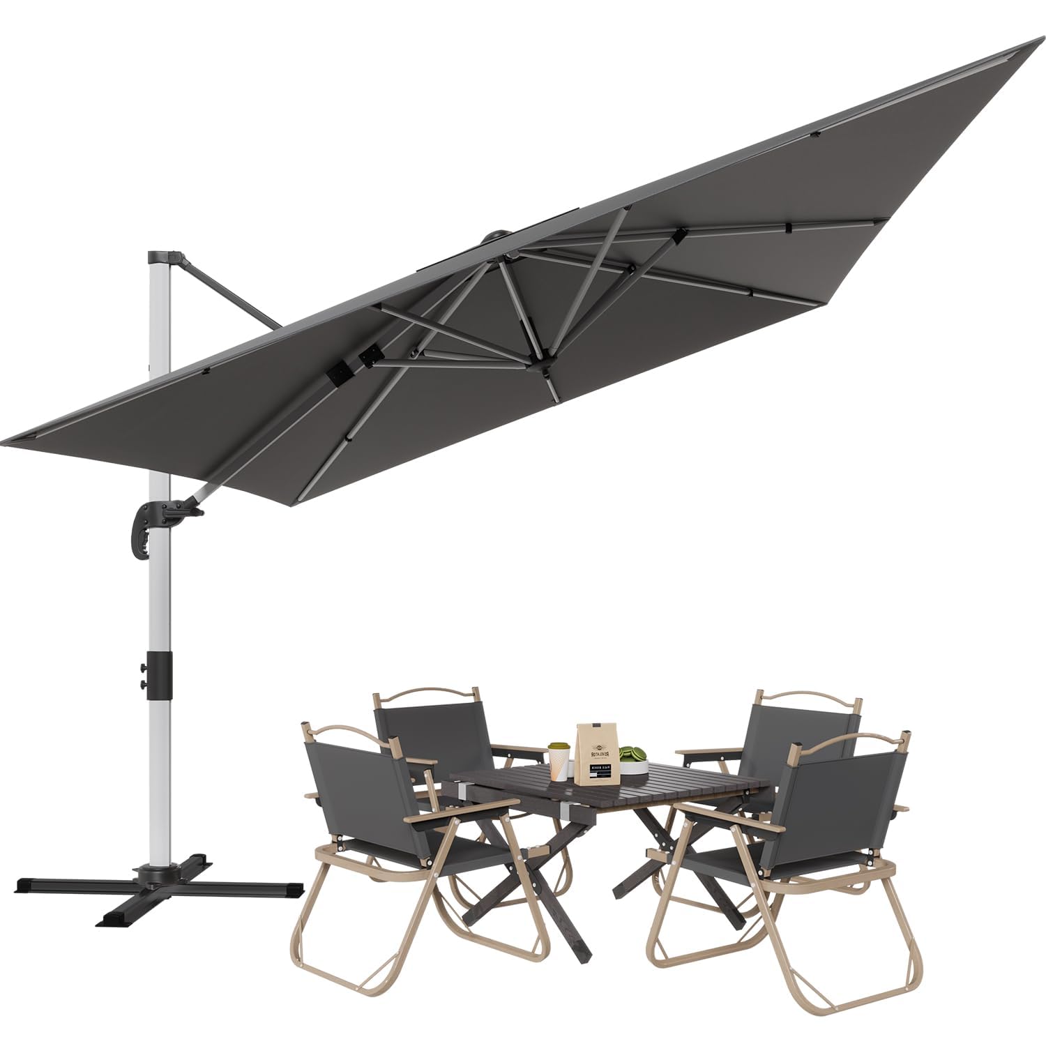 TRIUMPHKEY Sombrilla de Jardín 3x4m, Sombrilla Plegable de Aluminio Para Balcón, Regulable en Altura, Con Manivela y Base en Cruz, Protección UV, Para Jardín, Terraza, Piscina