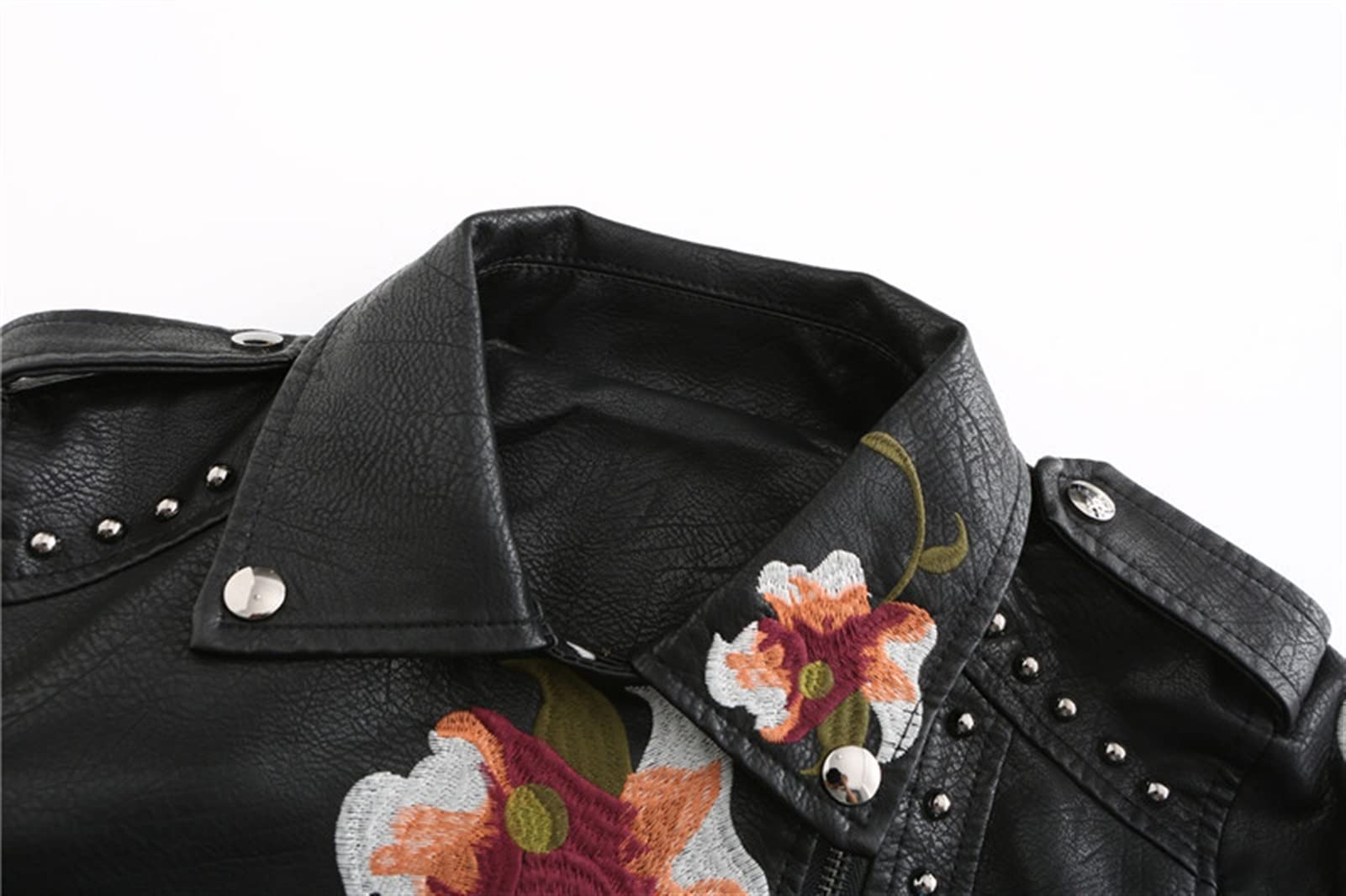 Amazon.co.jp: レディースレザージャケットPU花柄プリント刺繍入り