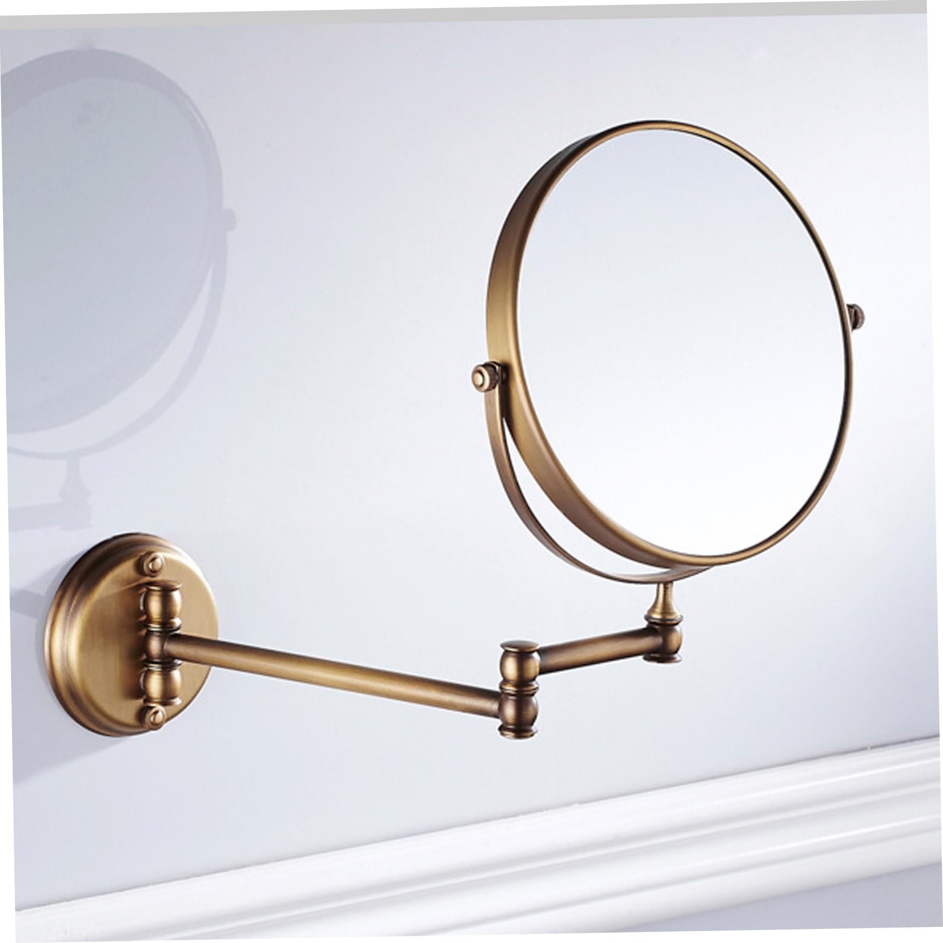 Miroir de Maquillage Mural 8 Miroir de Maquillage Double Face en Laiton Normal et 3X avec Bras Pliant pour Salle Bain, vanité, Support Mural Rasage grossissant