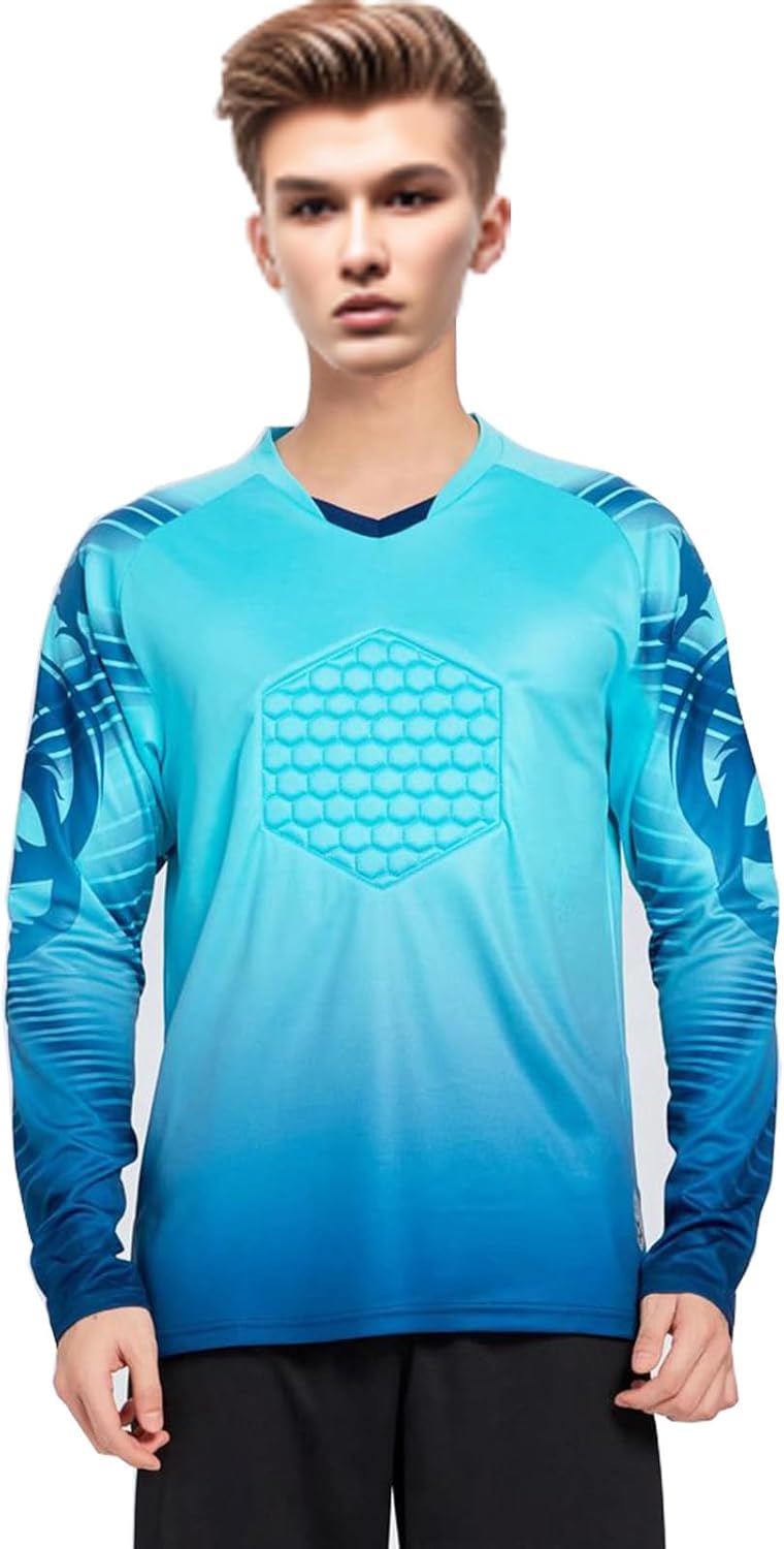 DRHOM Youth Boys Padded Protection Football Goalkeeper Jersey Long Sleeve Goalie Shirt Training Soccer Uniform