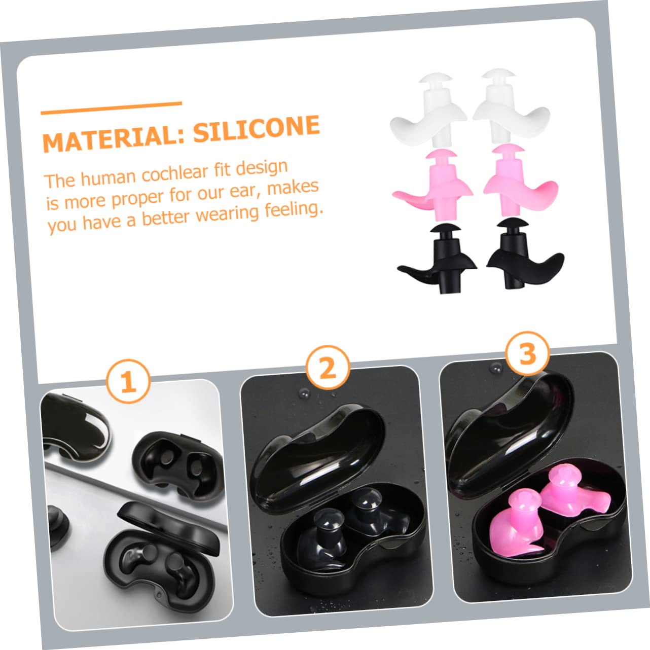 SEWOART Boys and Girls Adults Silicone Swimming Earplugs 3 Pairs Pack Storage Case Waterproof Comfortable for Sports