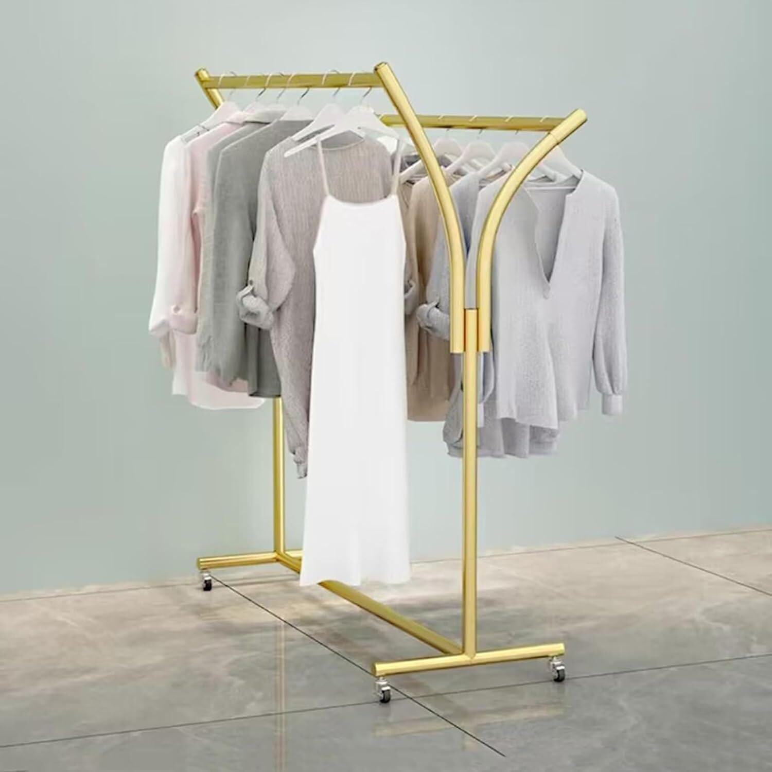 HPTHLY Clothes Racks - Rack For Hanging Clothes Retail Display - Floor Standing Metal Garment Rack - Double Pole Coat Rack, Freestanding Garment Rack, For Bedroom,Home,Offi(D 80X50X155Cm)