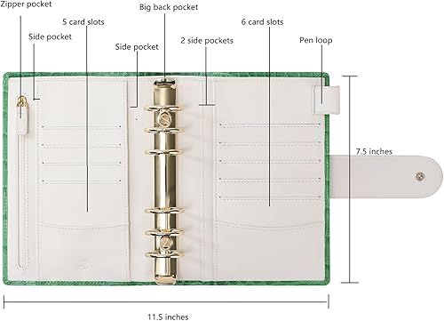 Miniatura 3 de Smartfee Organizador personal de cuero, carpeta de 6 anillos con Flyleaf, anillo dorado de 1.181 in, cuero de extracción de aceite (marrón)