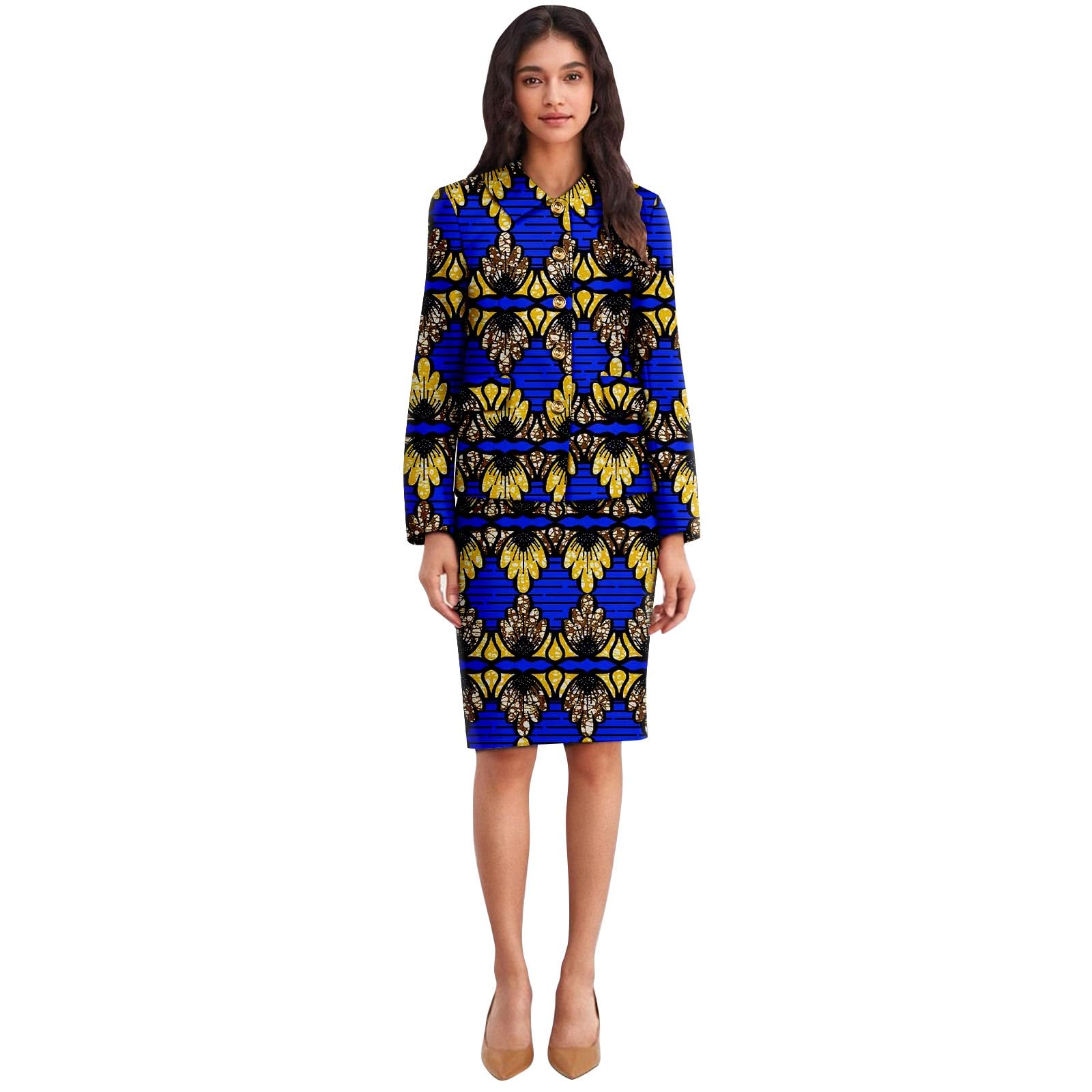 African Suits for Women Single Breasted Blazer and Skirts 2 Piece Set Print Outfits Ankara Attire