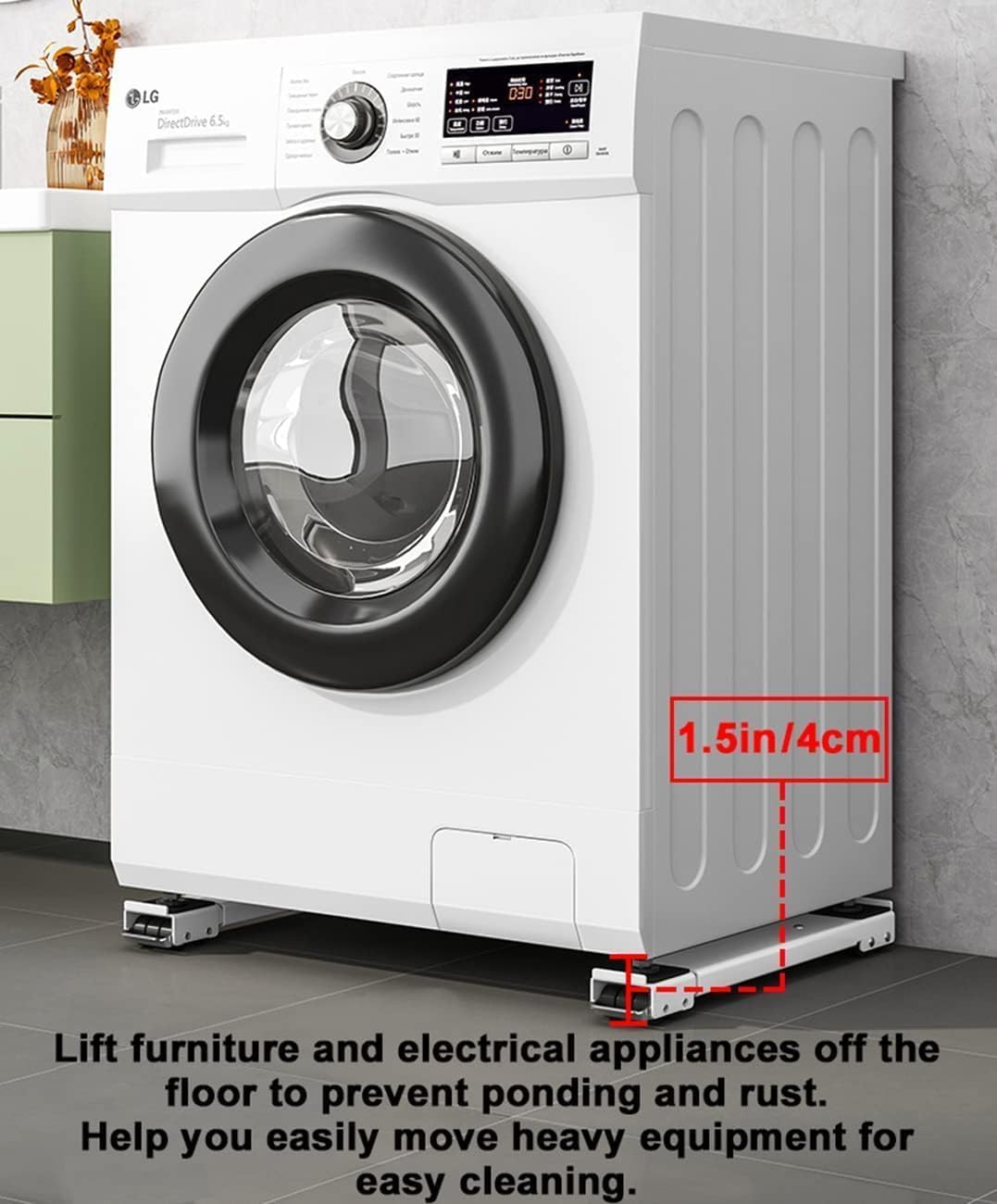 KEMLOZE Adjustable Washing Machine Stand with Locking Wheels | Multi-Functional Movable Base for Refrigerator, Fridge, Furniture, Sofa, Table & Cupboard | Heavy Duty Mobile Roller Mover 3