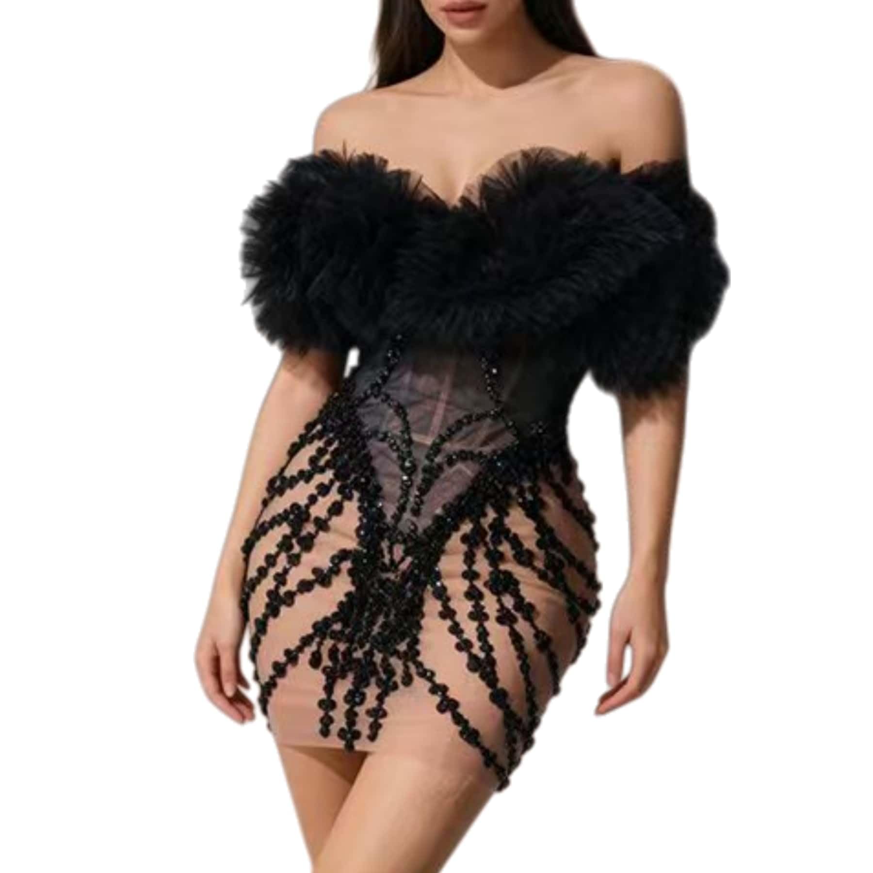 Photo 1 of CELESINYI Women's Strapless Backless Diamond Mini Dress