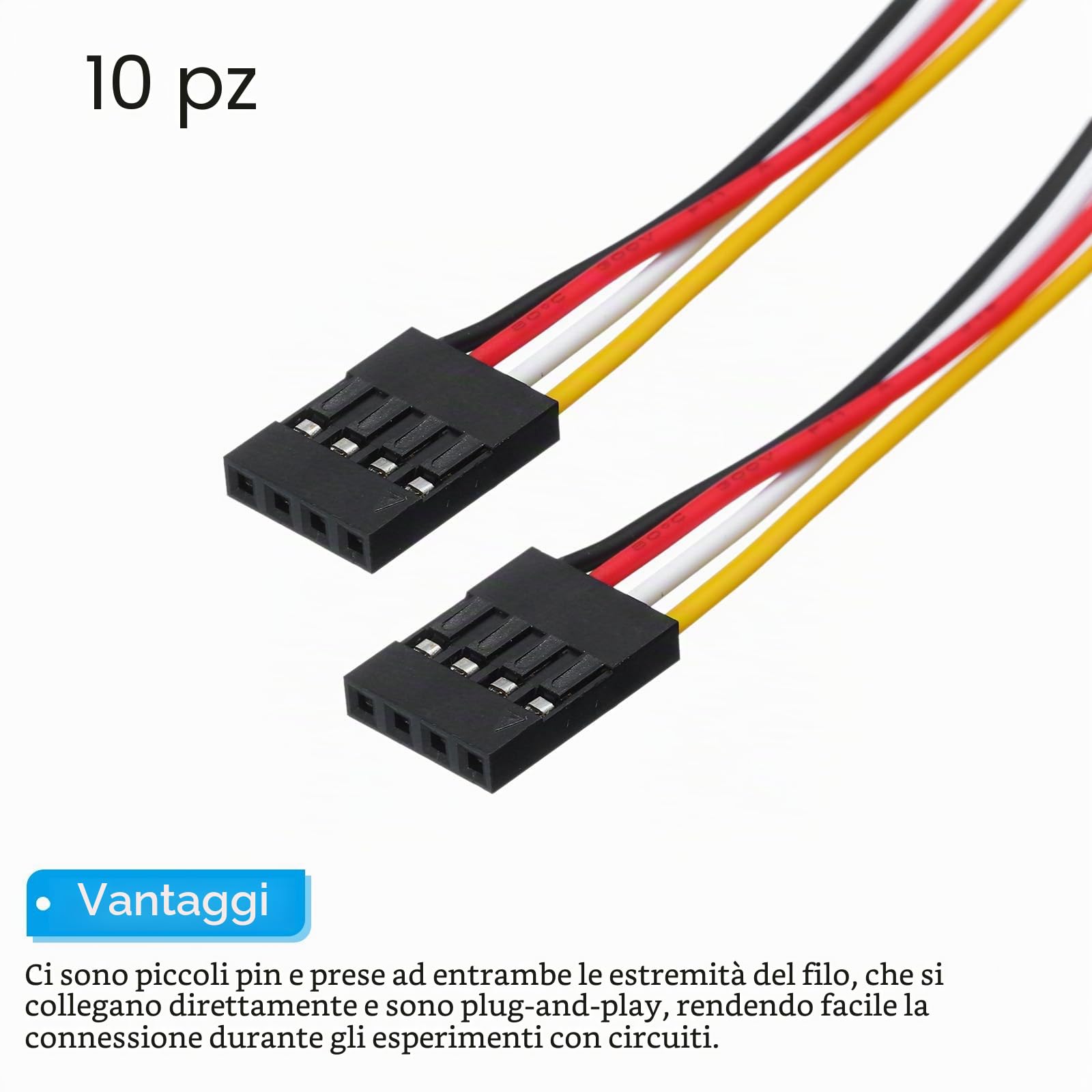 QUARKZMAN Femmina Femmina Cavo di Collegamento Ponticello 4Pin Passo 2.54mm Cavo Nastro Singola riga Lungo 30cm Progetti Elettronici su Breadboard Confezione da 10, Multicolore
